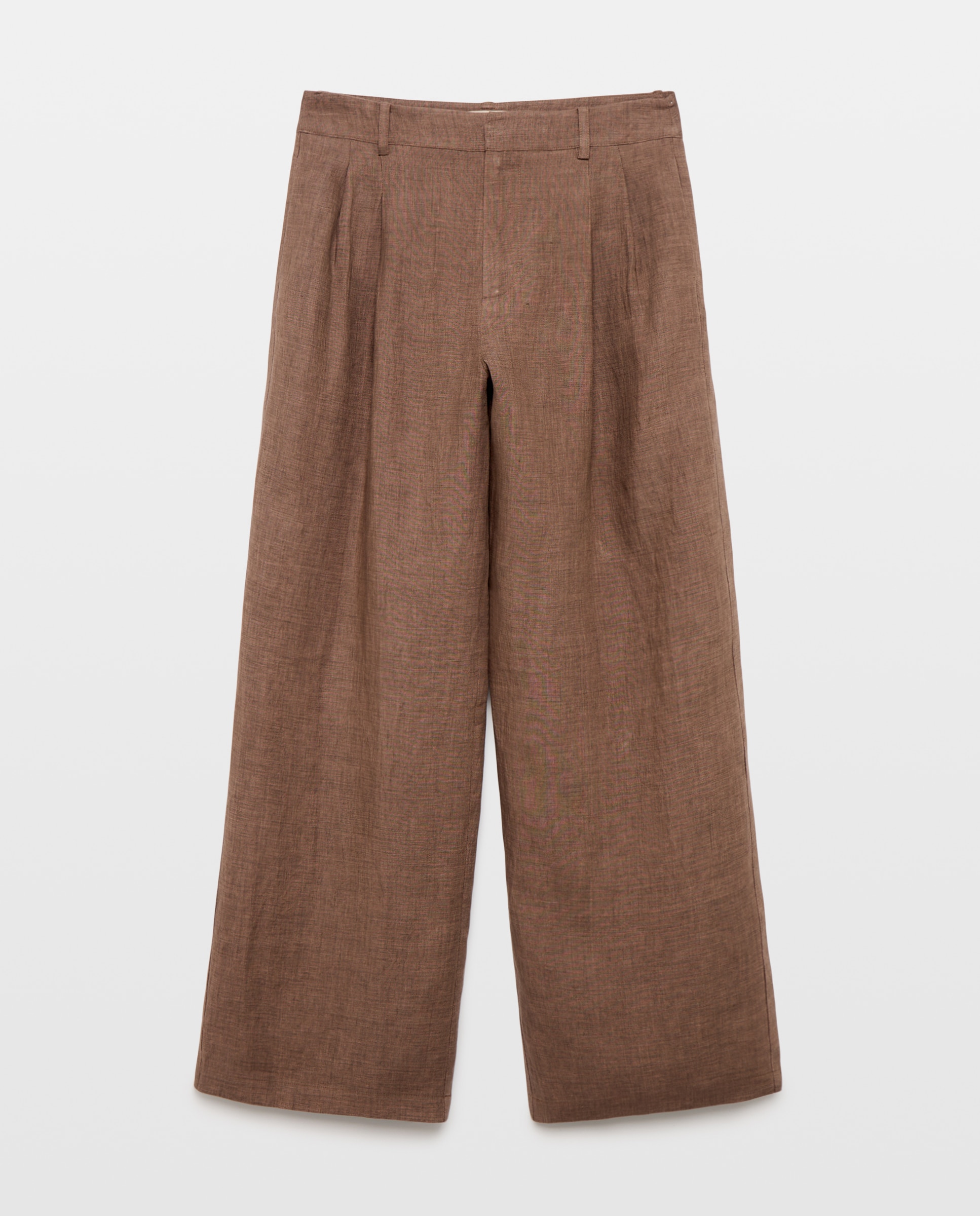 Pantalón de mujer ancho de lino con pliegues - Woman Limited El Corte Inglés - Marrón Marrón-4
