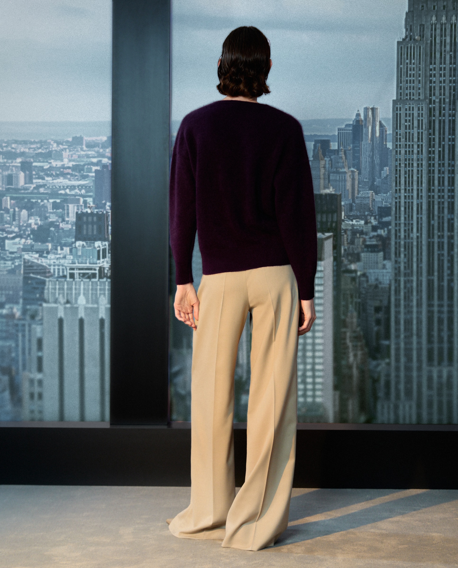 Camisola de Malha Lisa com Decote em Bico Roxo-3