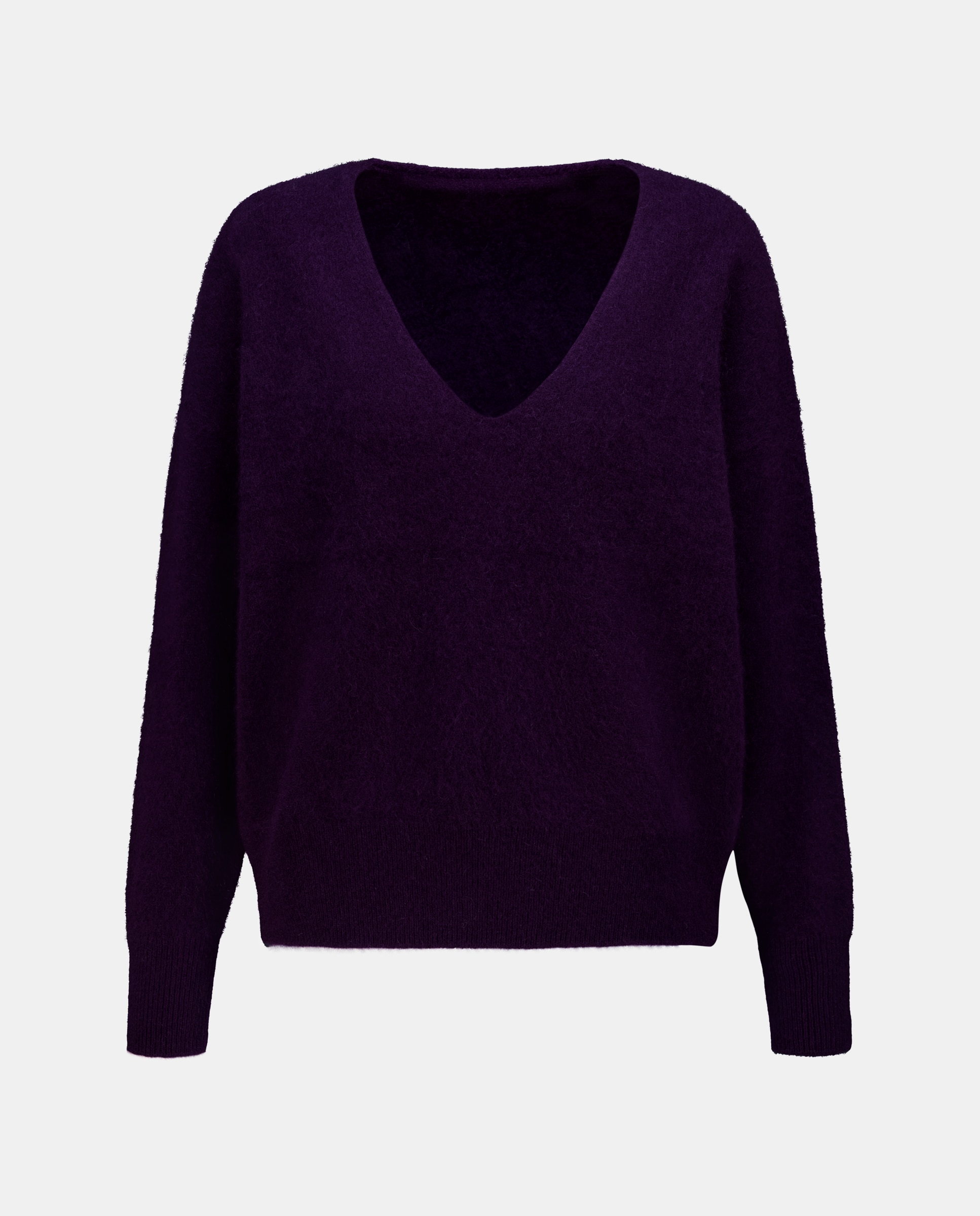 Camisola de Malha Lisa com Decote em Bico Roxo-4