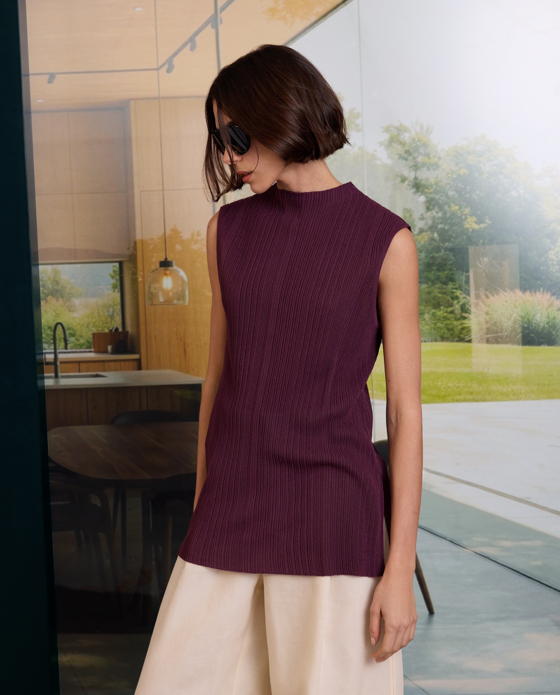 Top Twin Set com Textura e às Riscas Roxo-3