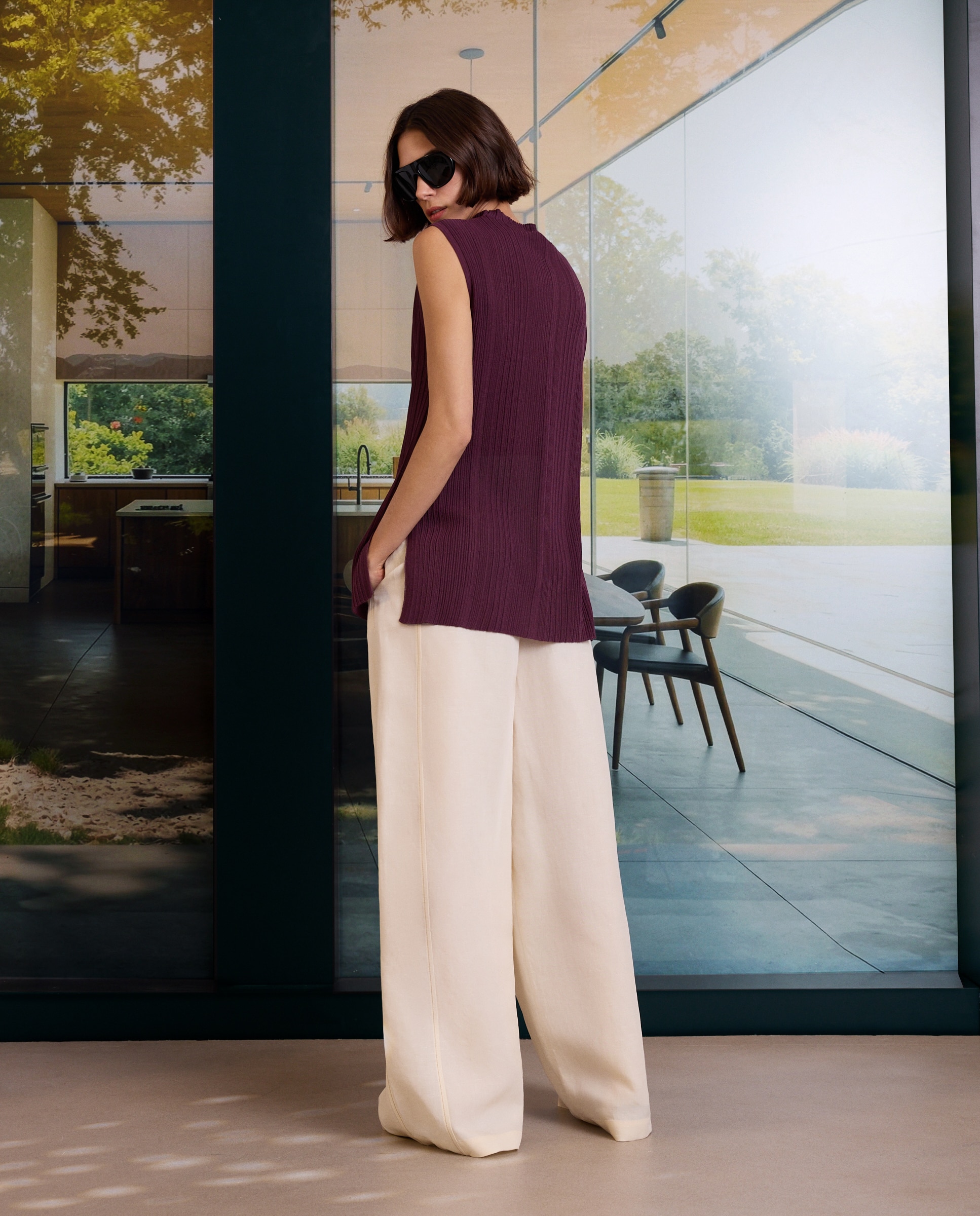 Top Twin Set com Textura e às Riscas Roxo-4