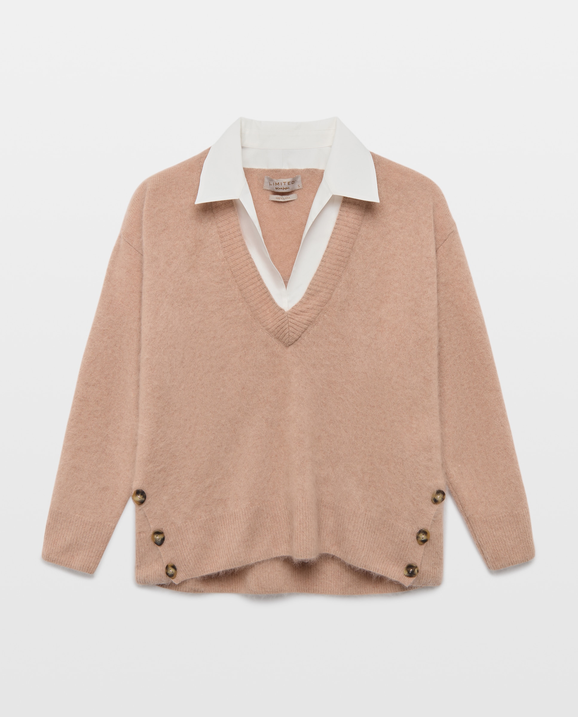 Imagen 4 de Jersey de mujer con cuello pico y camisa combinada - Woman Limited El Corte Inglés - Beige Beige