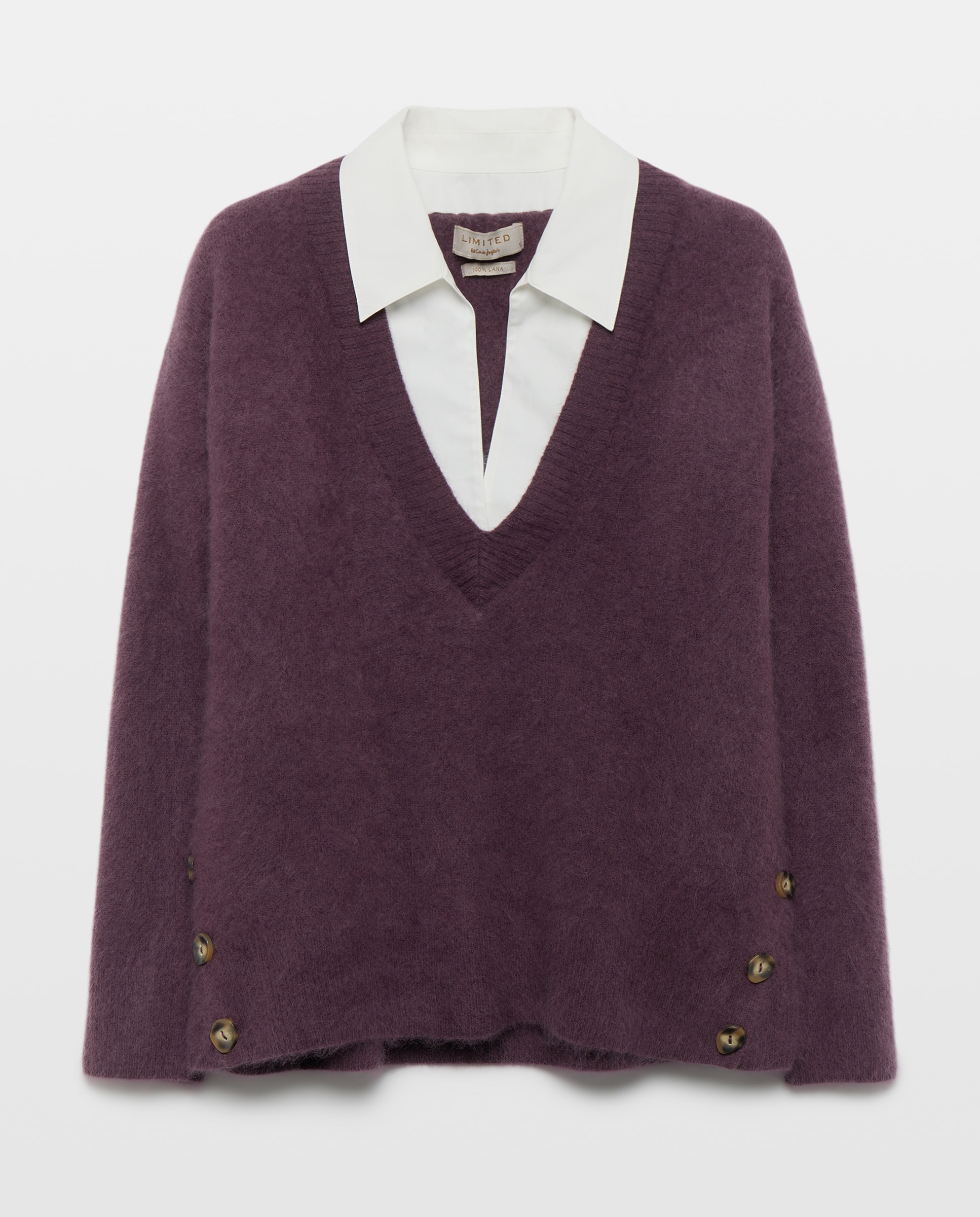 Imagen 4 de Jersey de mujer con cuello pico y camisa combinada - Woman Limited El Corte Inglés - Burdeos Burdeos