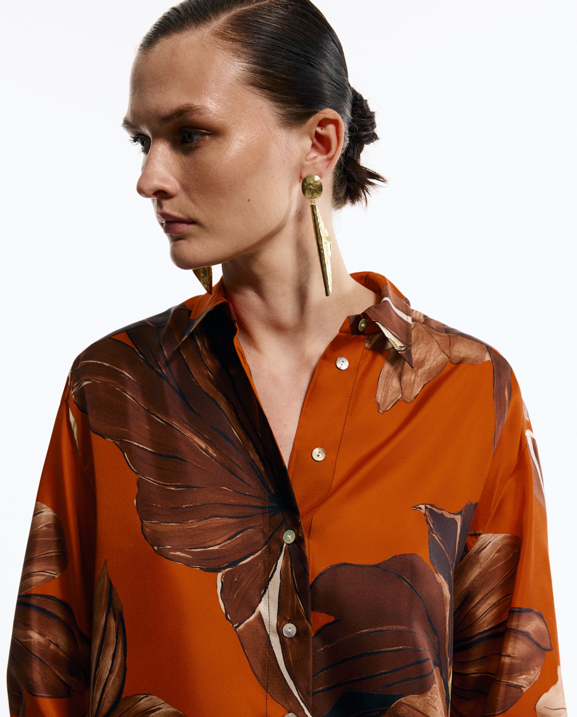 Camisa de Seda Estampada Amarelo-3