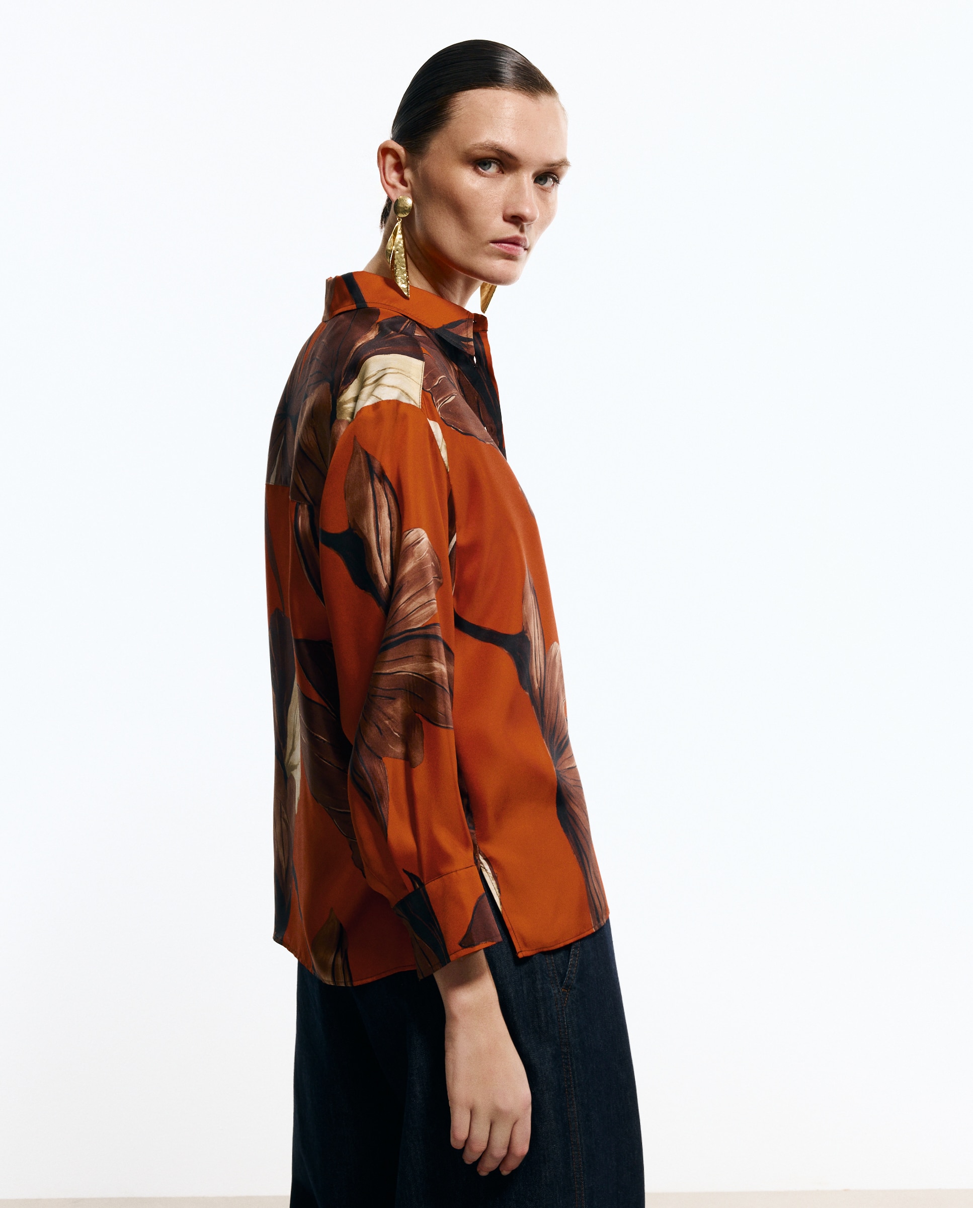 Camisa de Seda Estampada Amarelo-4