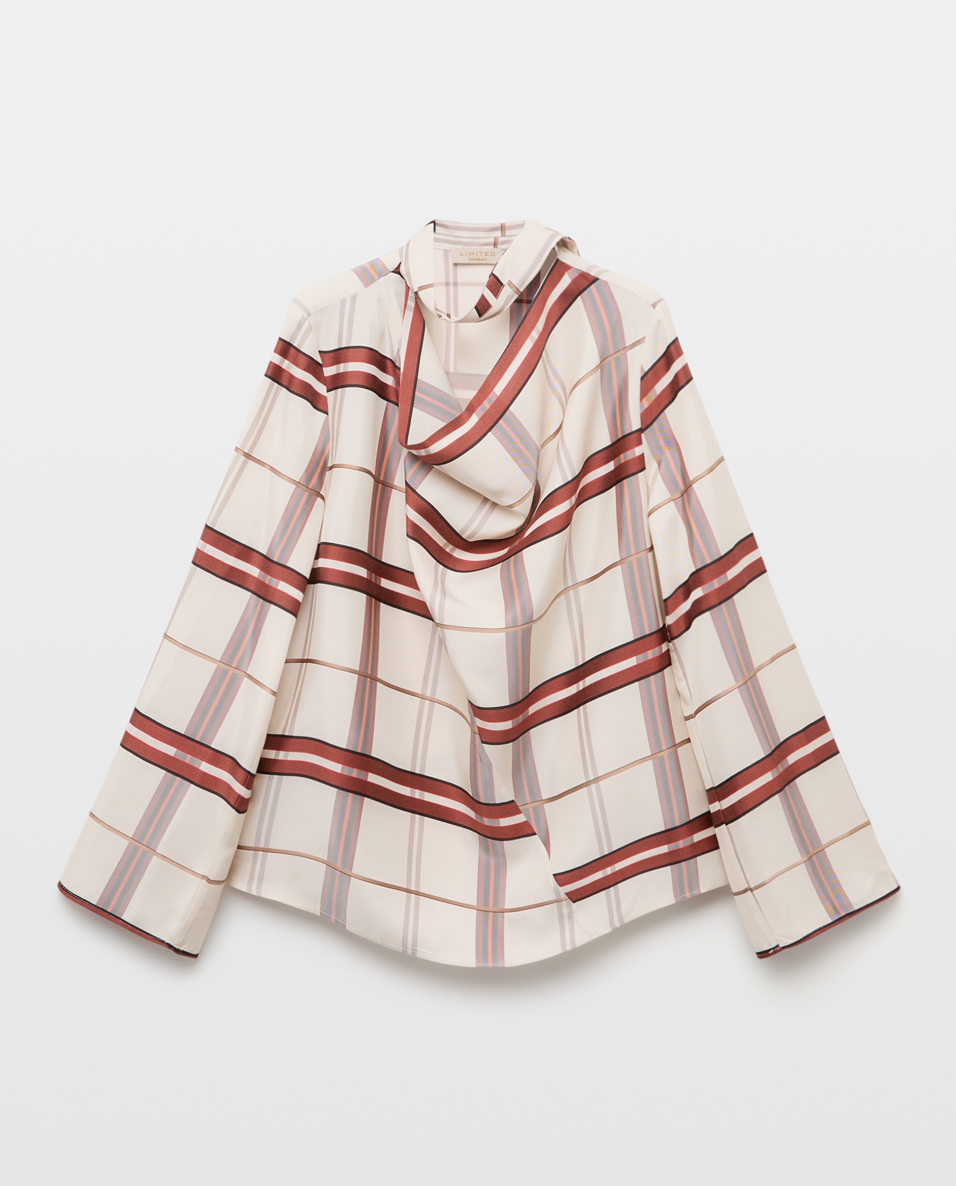 Blusa de Manga Comprida com Gola de Tira Estampada Vermelho-4