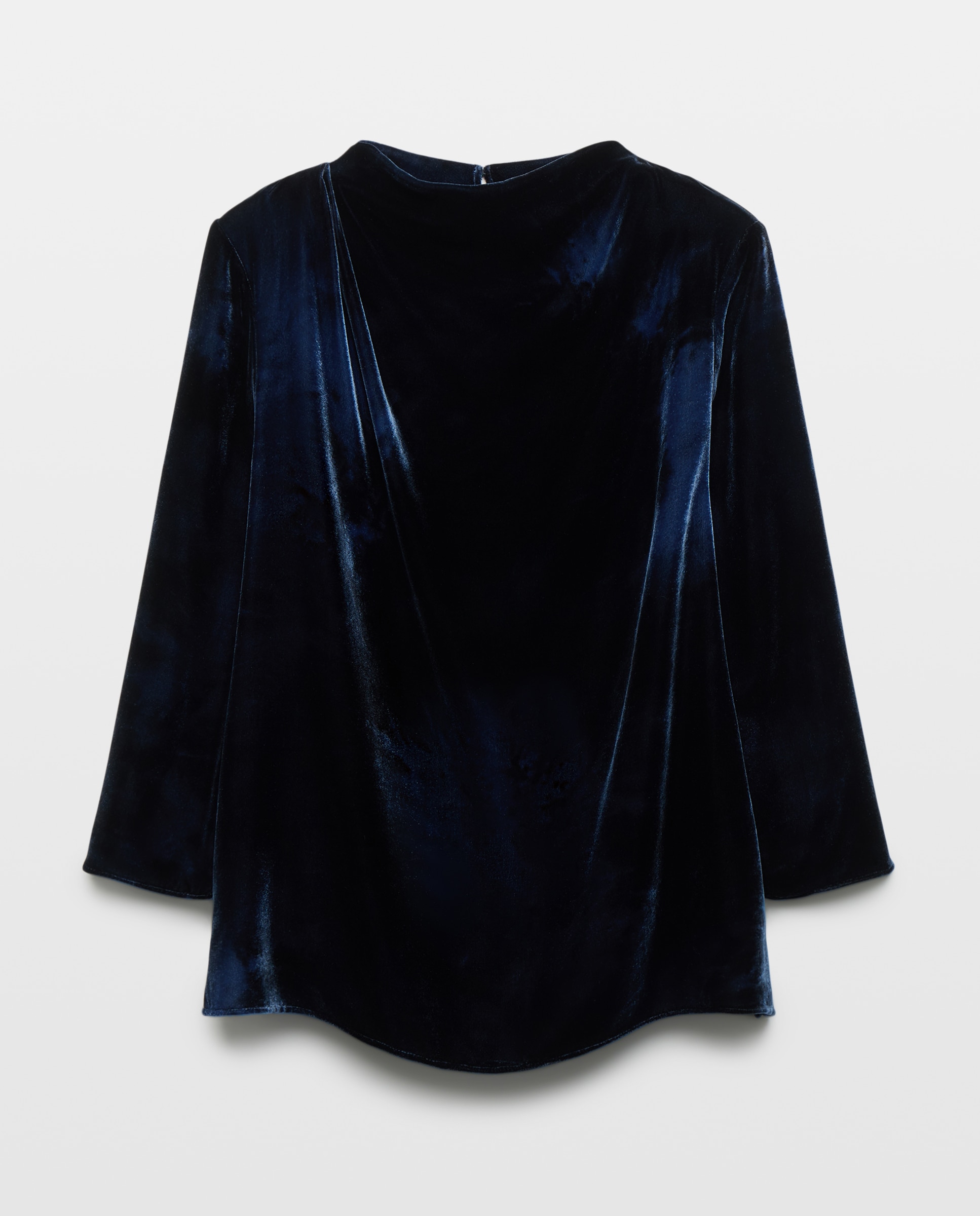 Blusa Drapeada de Veludo e Seda Azul-4