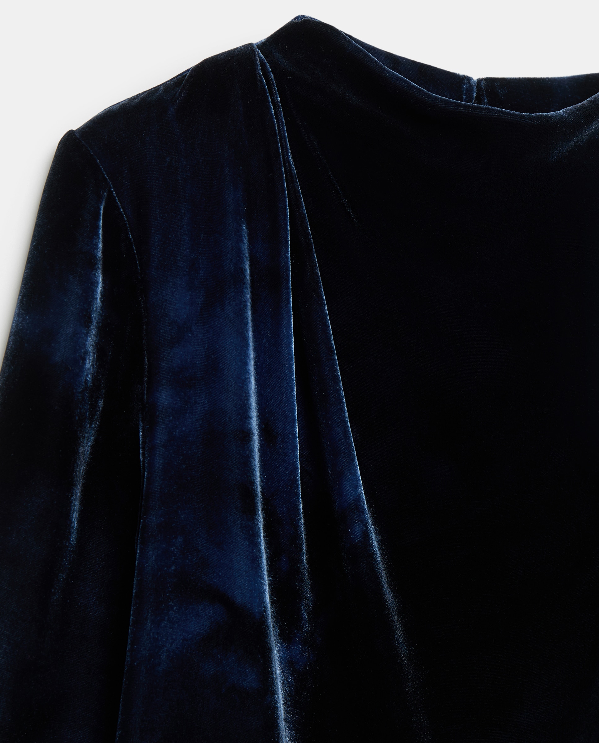 Blusa Drapeada de Veludo e Seda Azul-5