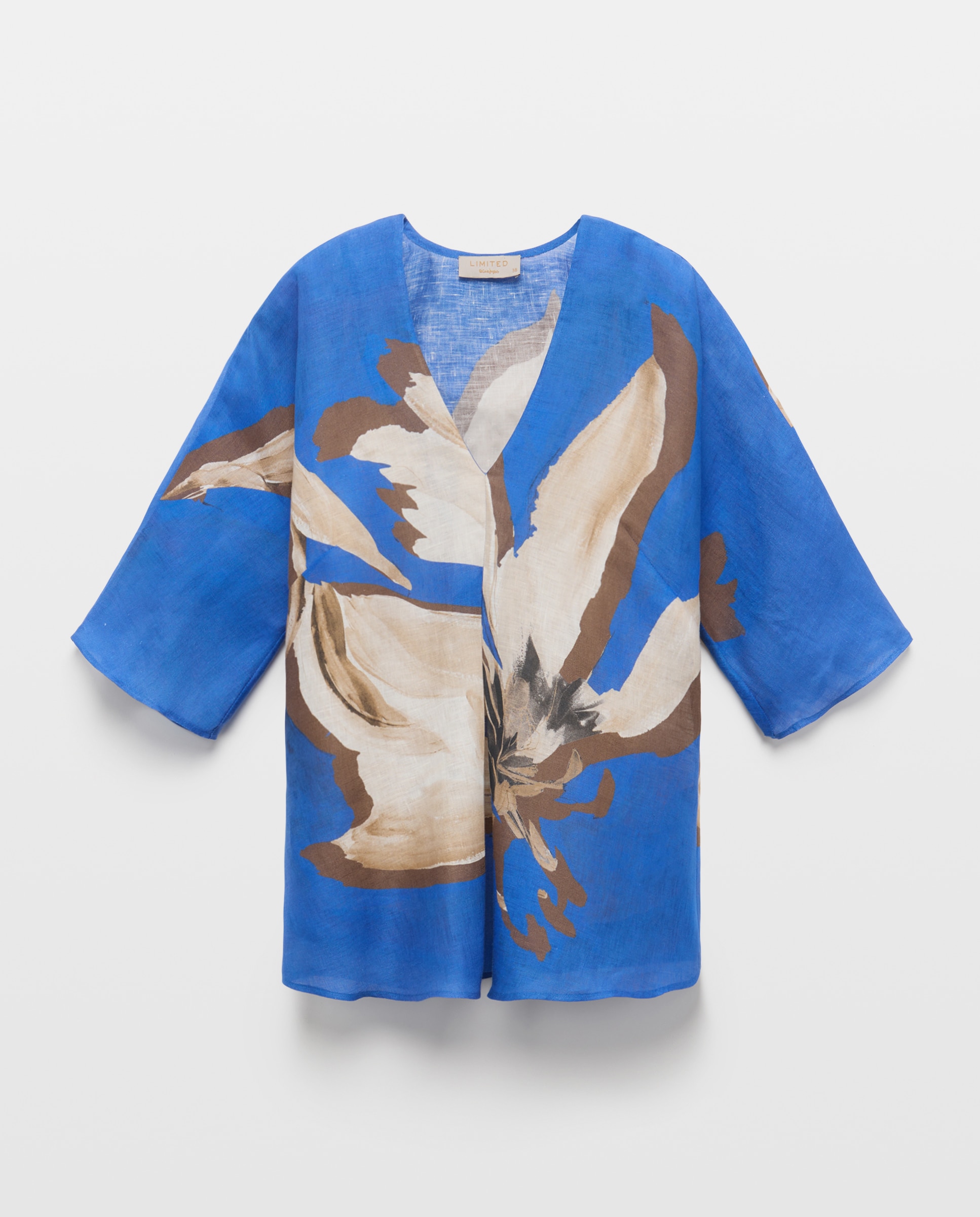 Blusa com Decote em Bico e Estampado Floral Azul-4