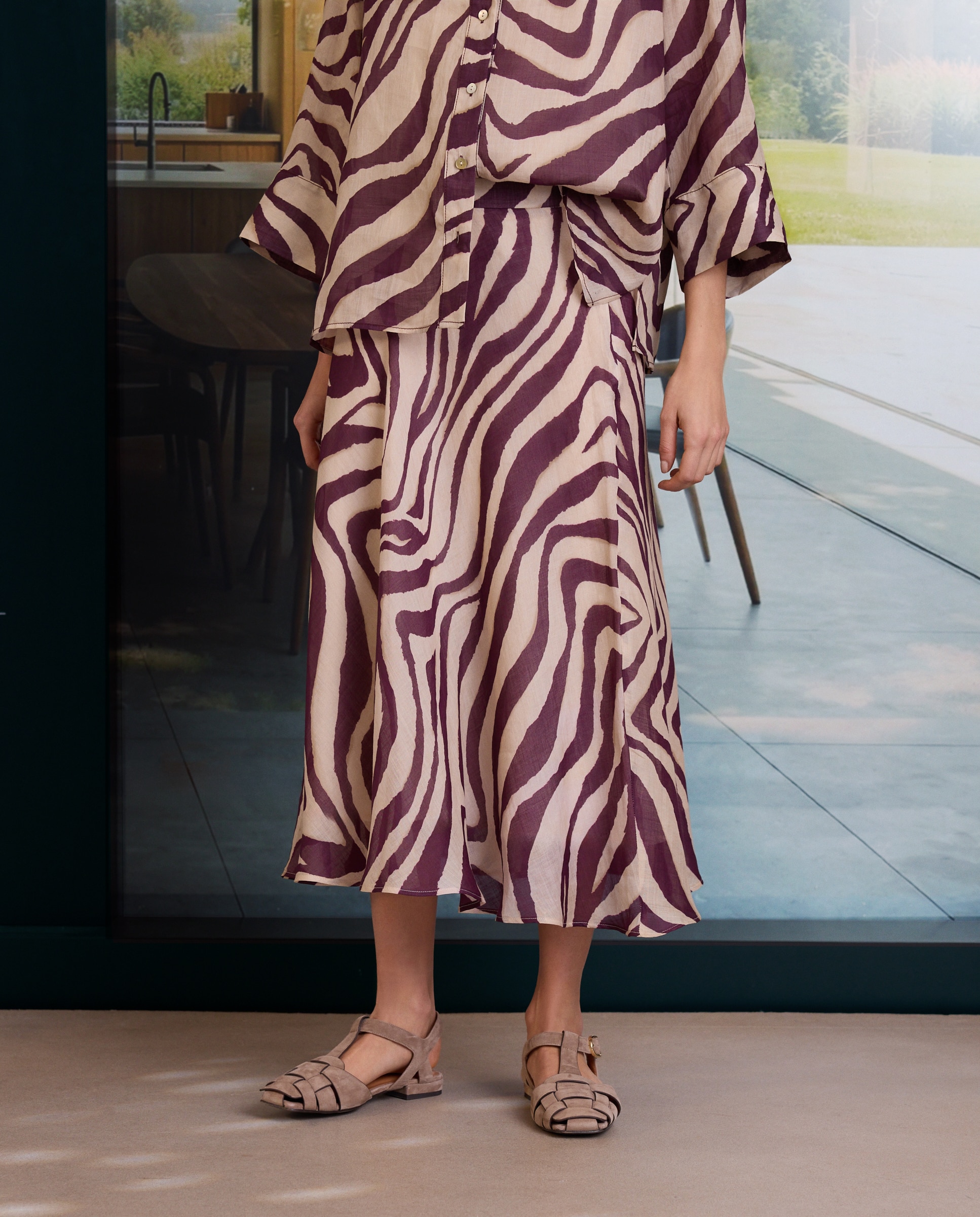 Saia midi com animal print Roxo-2