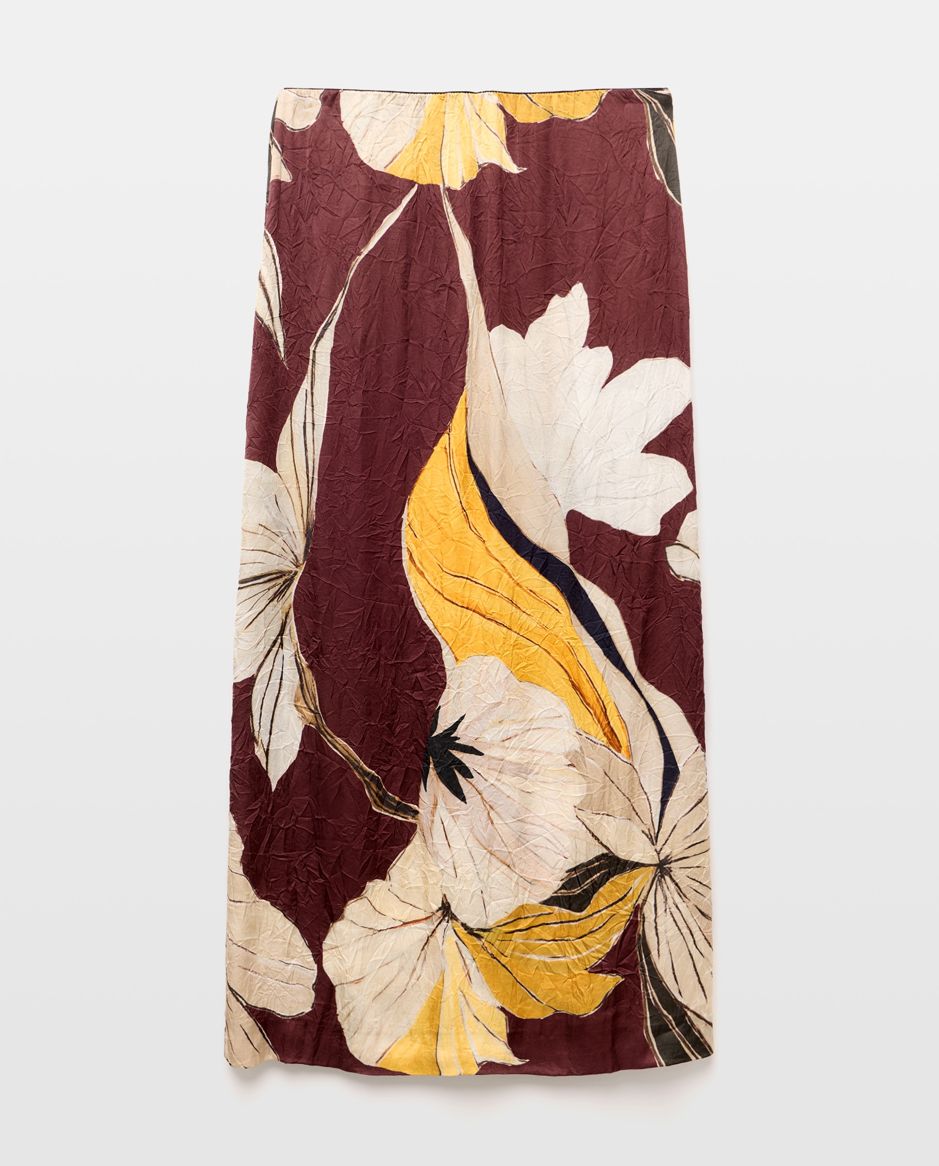 Saia Midi com Estampado Floral e Textura Vermelho-4
