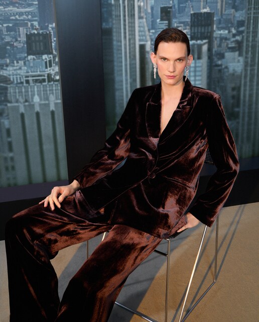 Blazer de terciopelo liso de mujer