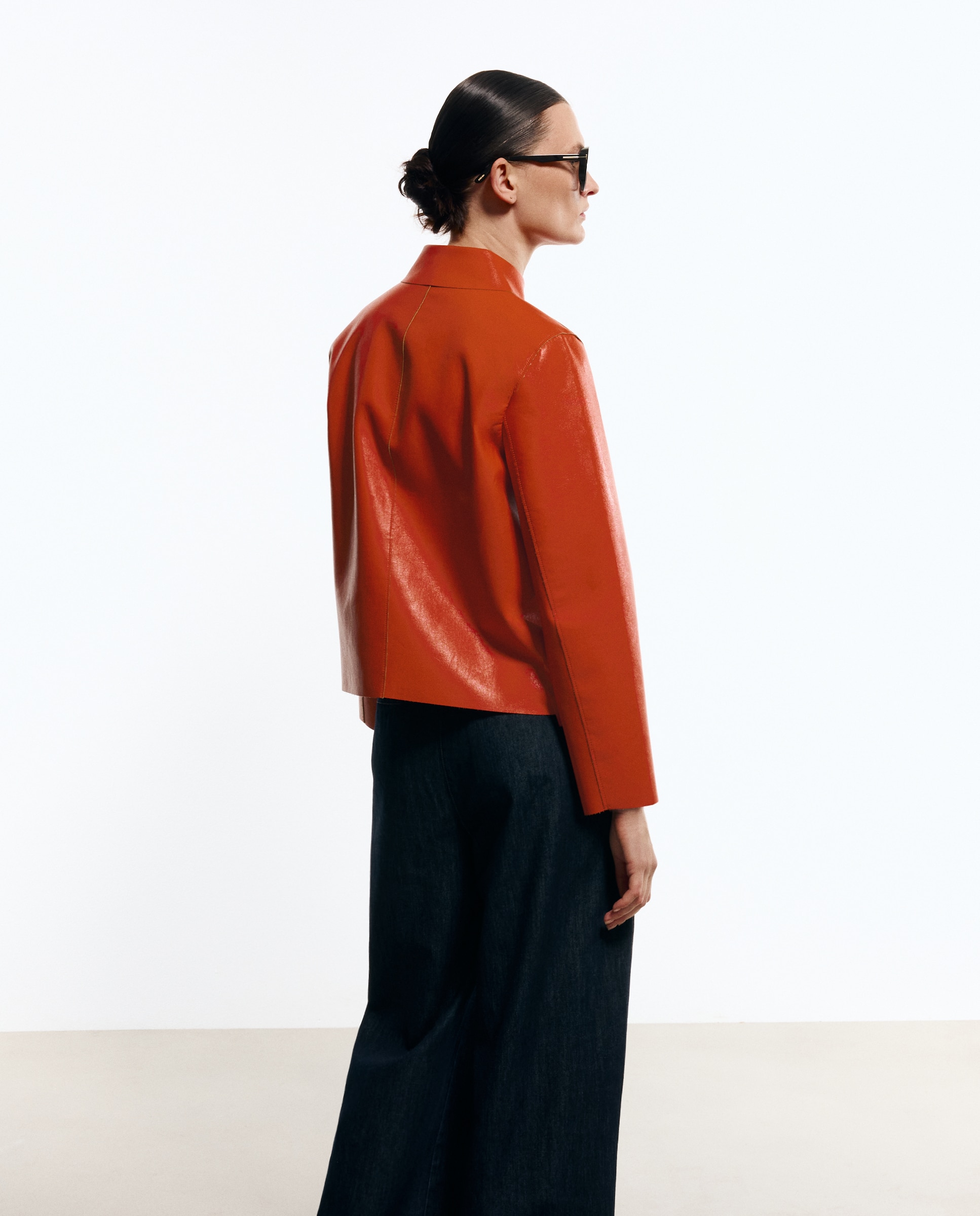 Casaco em Pele Vegana com Bolsos de Remendo Vermelho-3