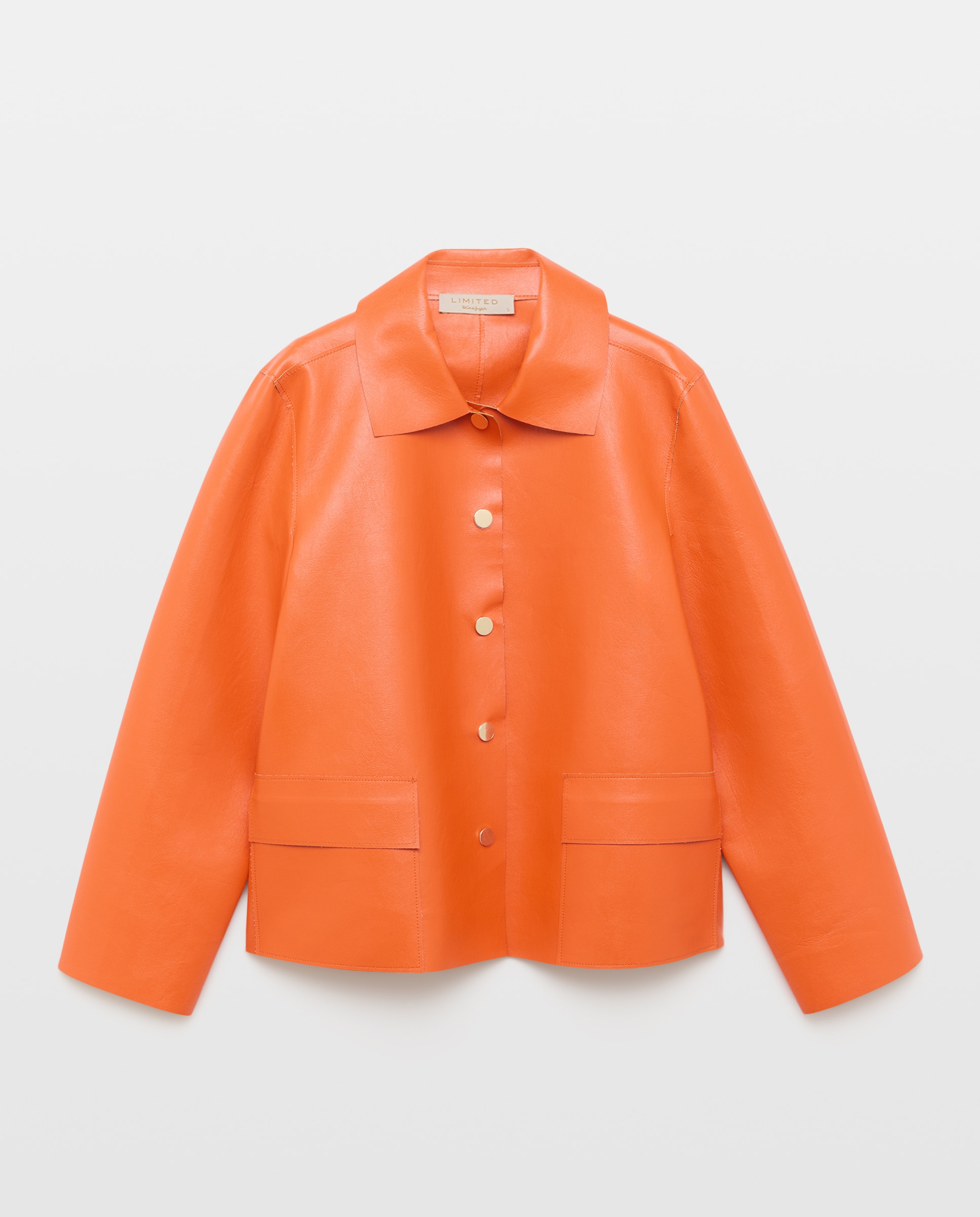 Casaco em Pele Vegana com Bolsos de Remendo Vermelho-6