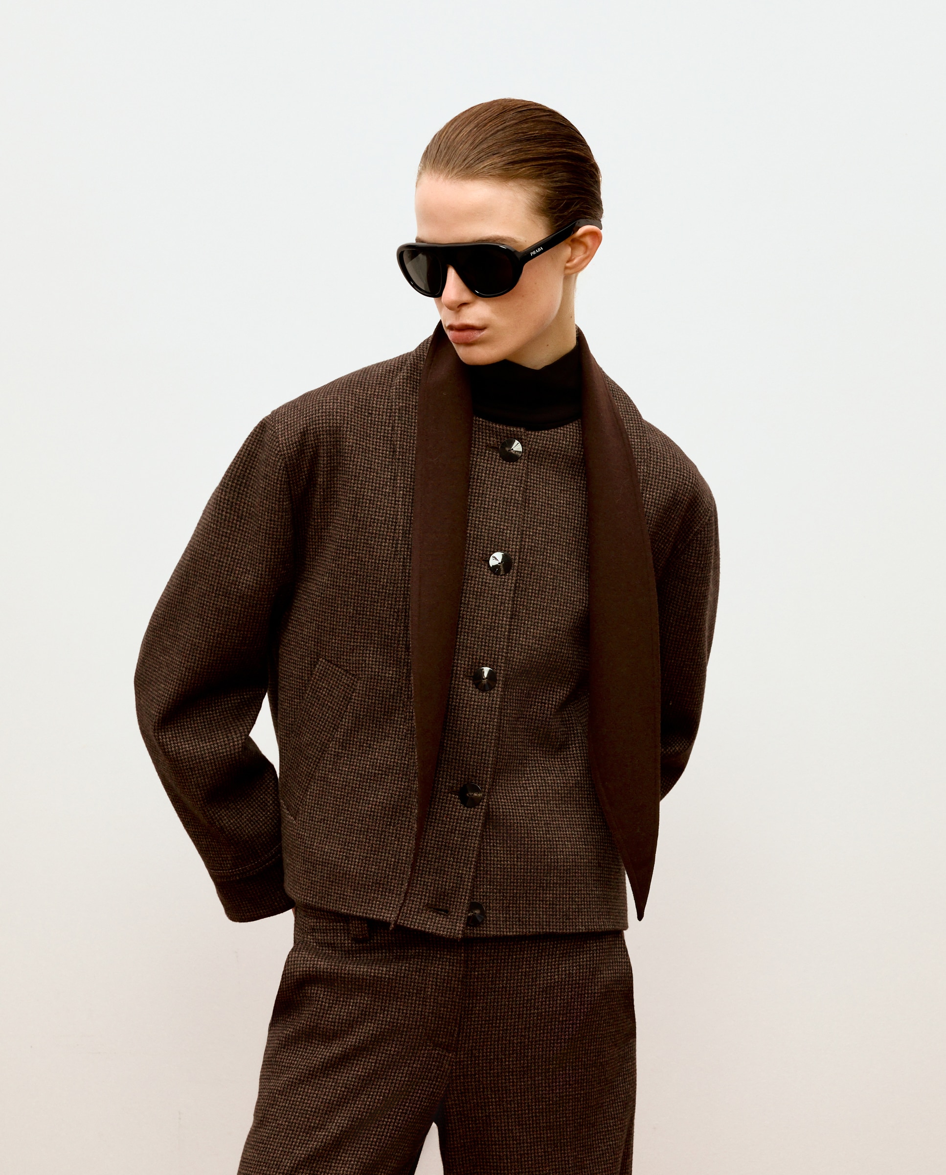 Chaqueta de mujer pata de gallo con pañuelo - Woman Limited El Corte Inglés - Marrón Marrón-2