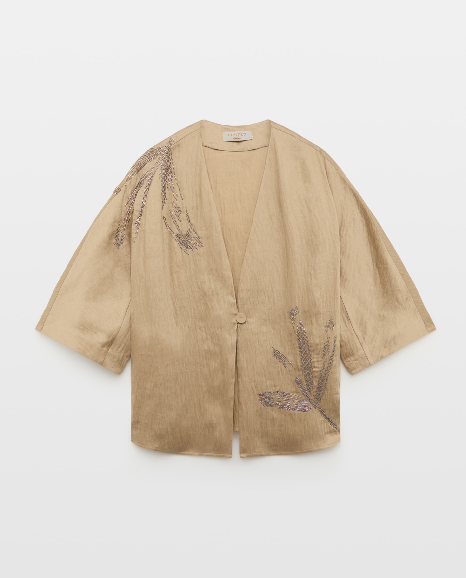 Kimono Enrugado e Bordado Bege-5