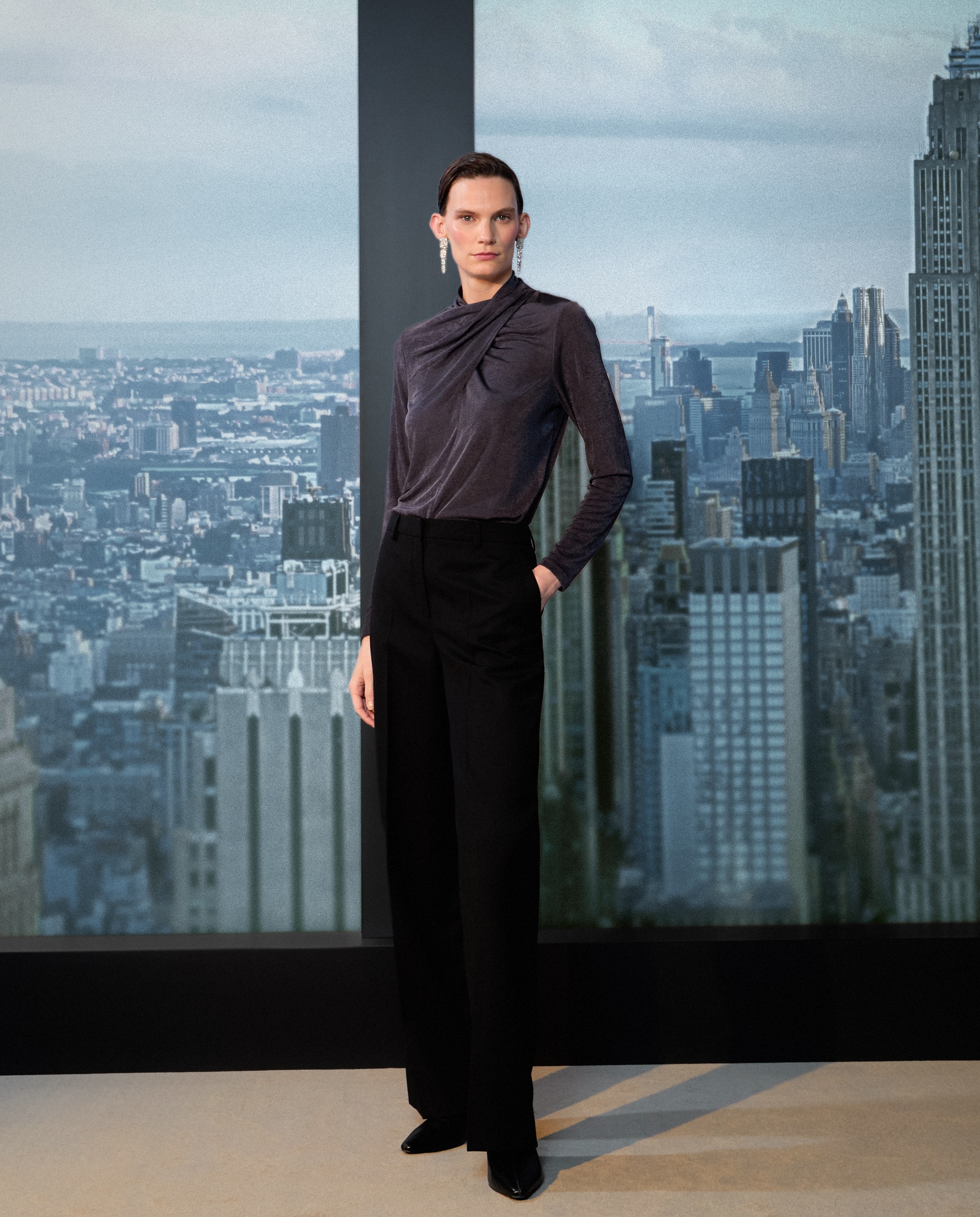 Camisola de Manga Comprida Lisa Chumbo-1