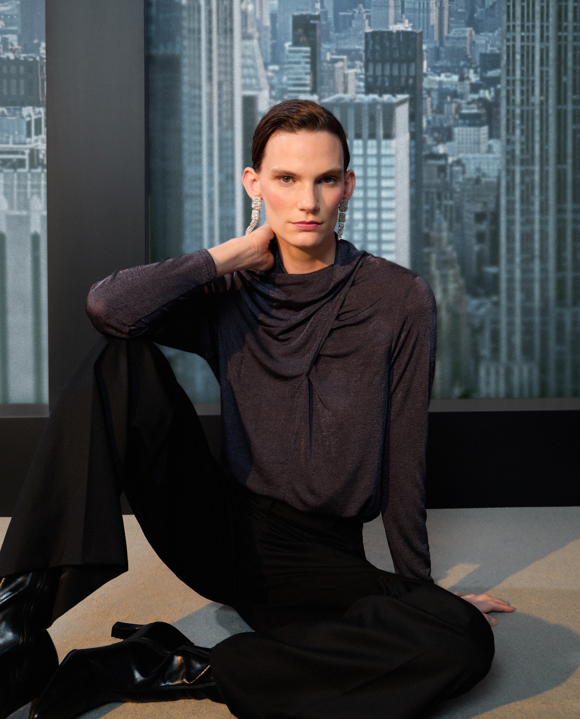 Camisola de Manga Comprida Lisa Chumbo-2