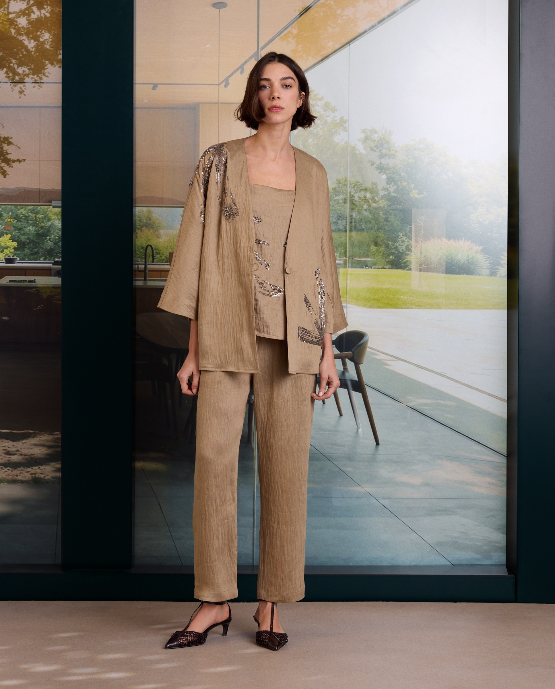 Pantalón de mujer carrot conjunto kimono arrugado - Woman Limited El Corte Inglés - Beige Beige-1
