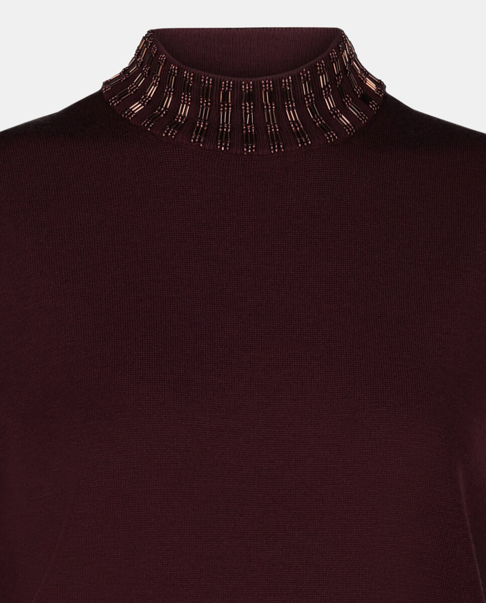 Camisola de Malha com Meia Gola e Bolinhas Bordeaux-7