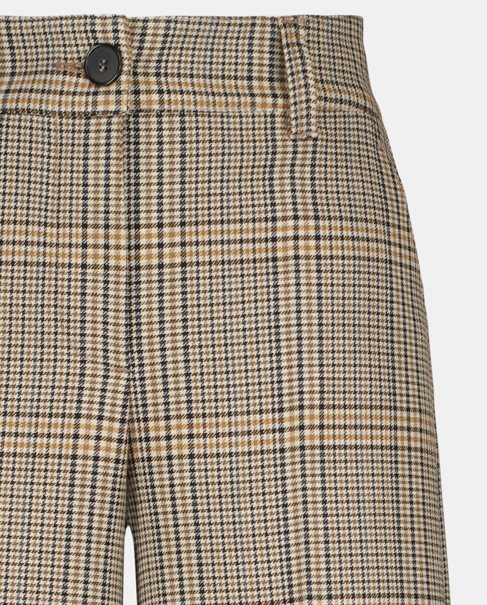 Calças com Pespontos aos Quadrados Castanho-5