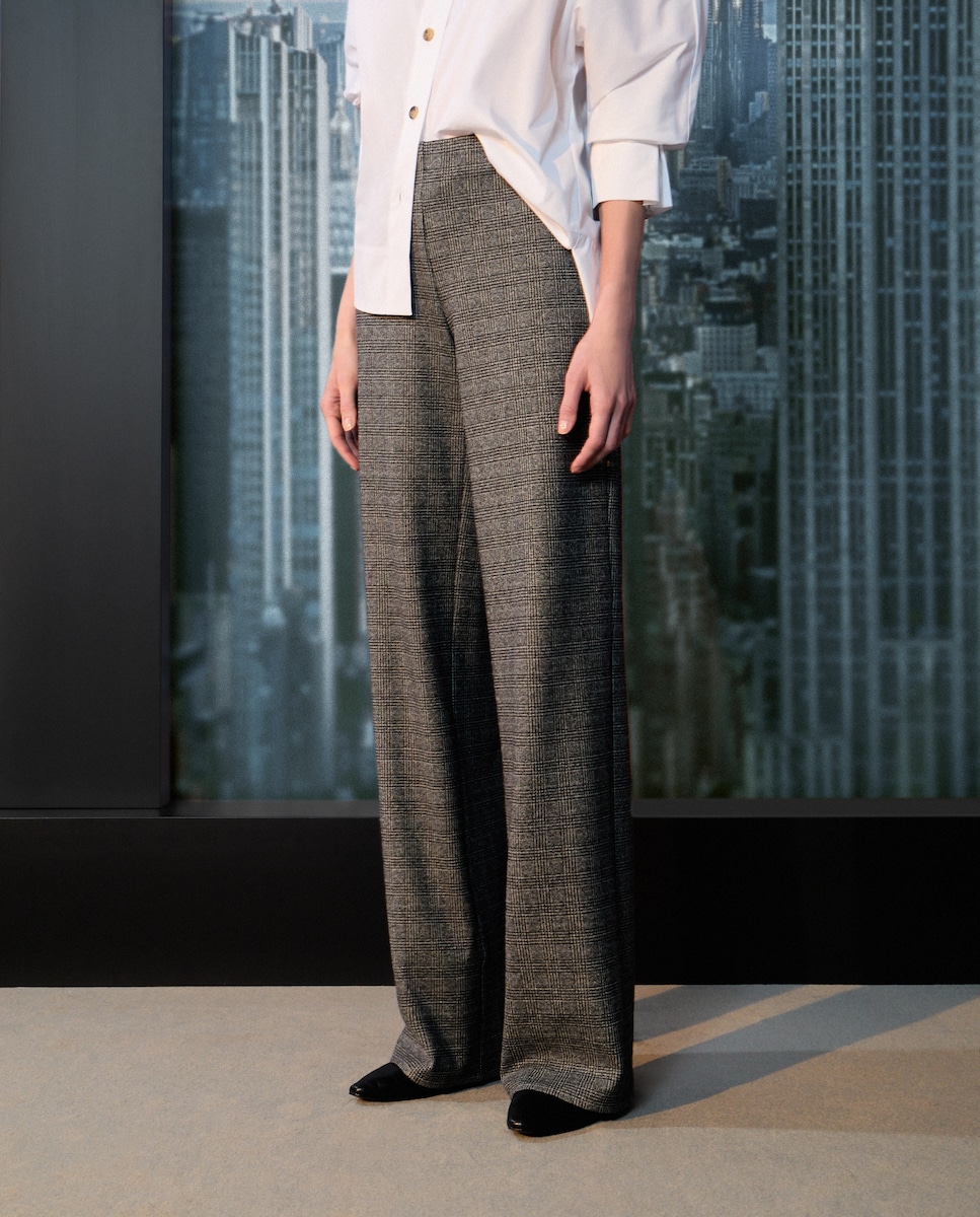 Calças de Malha aos Quadrados Preto-2