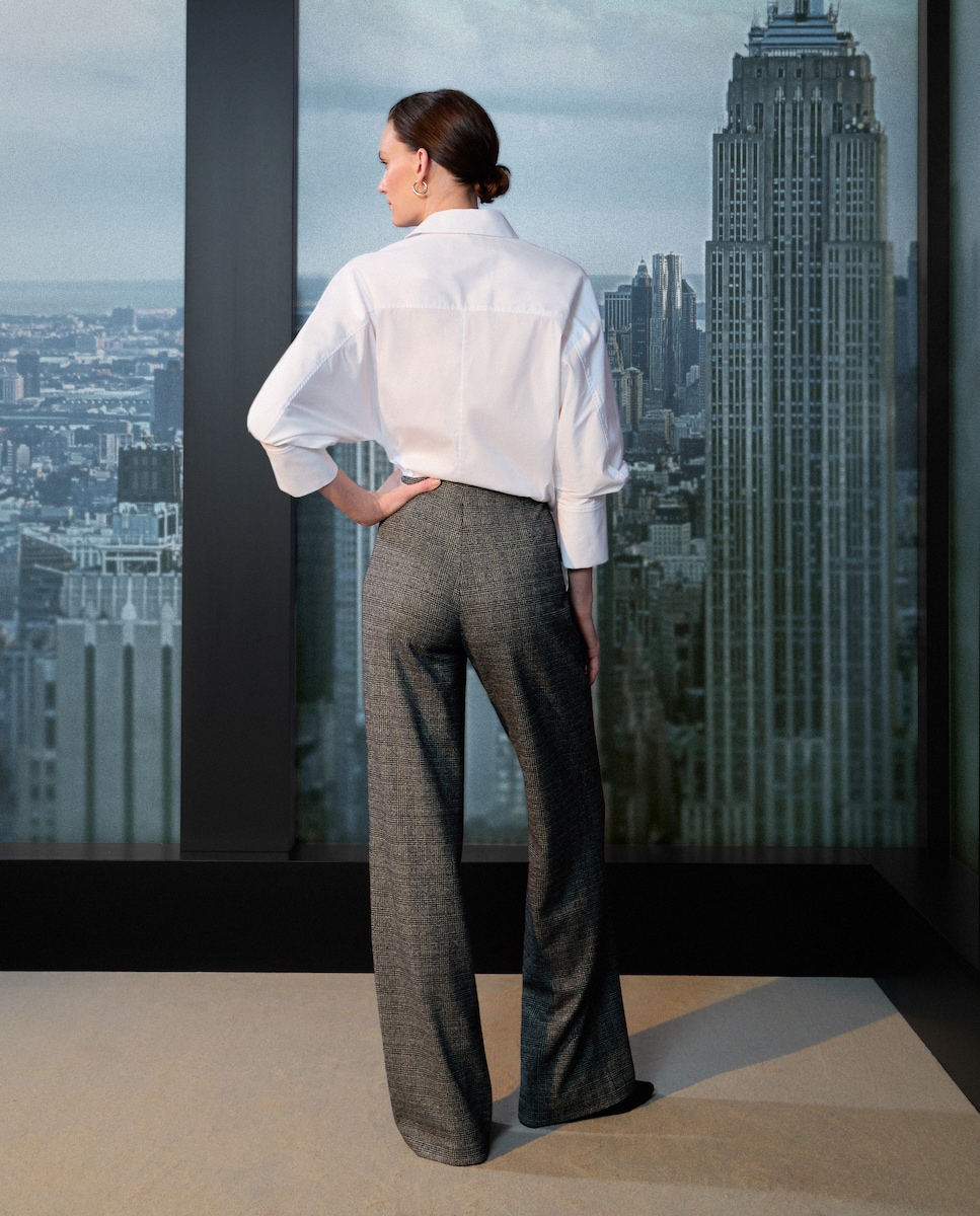 Calças de Malha aos Quadrados Preto-3