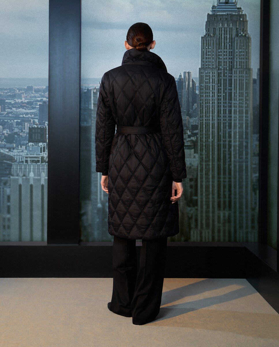 Sobretudo Acolchoado Liso Comprido Preto-3