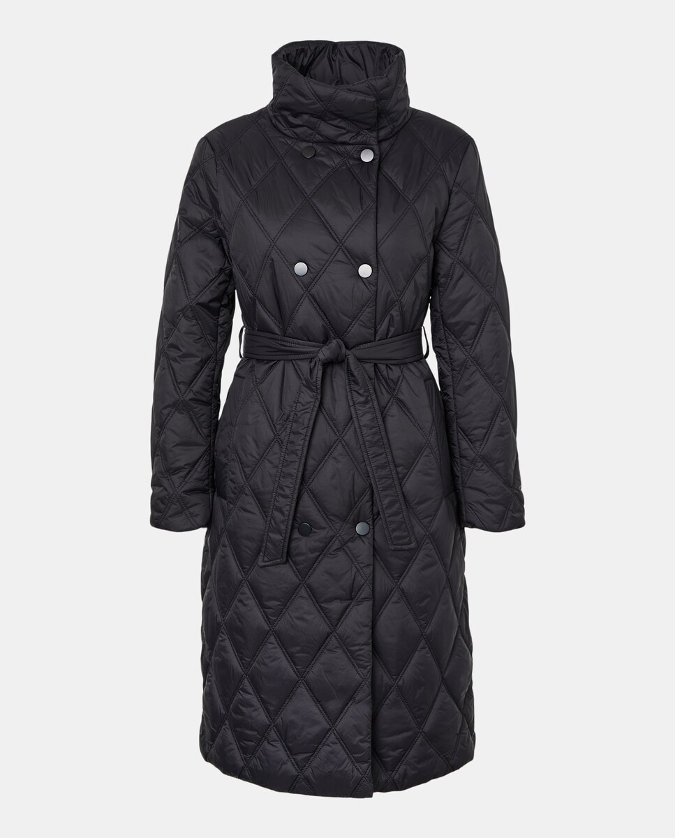 Sobretudo Acolchoado Liso Comprido Preto-5