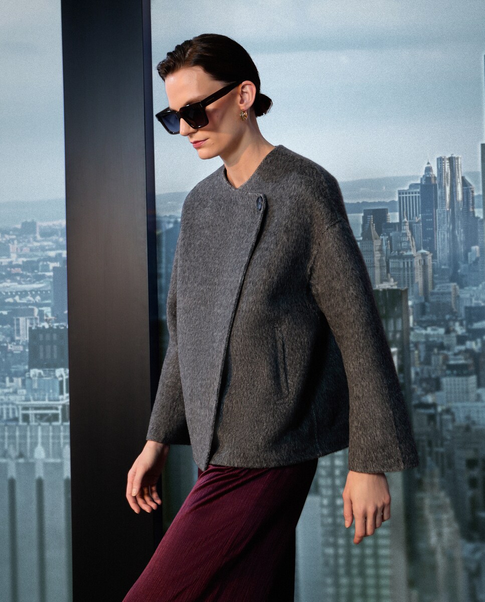 Casacão Curto Estampado 820 Cinzento Médio-2