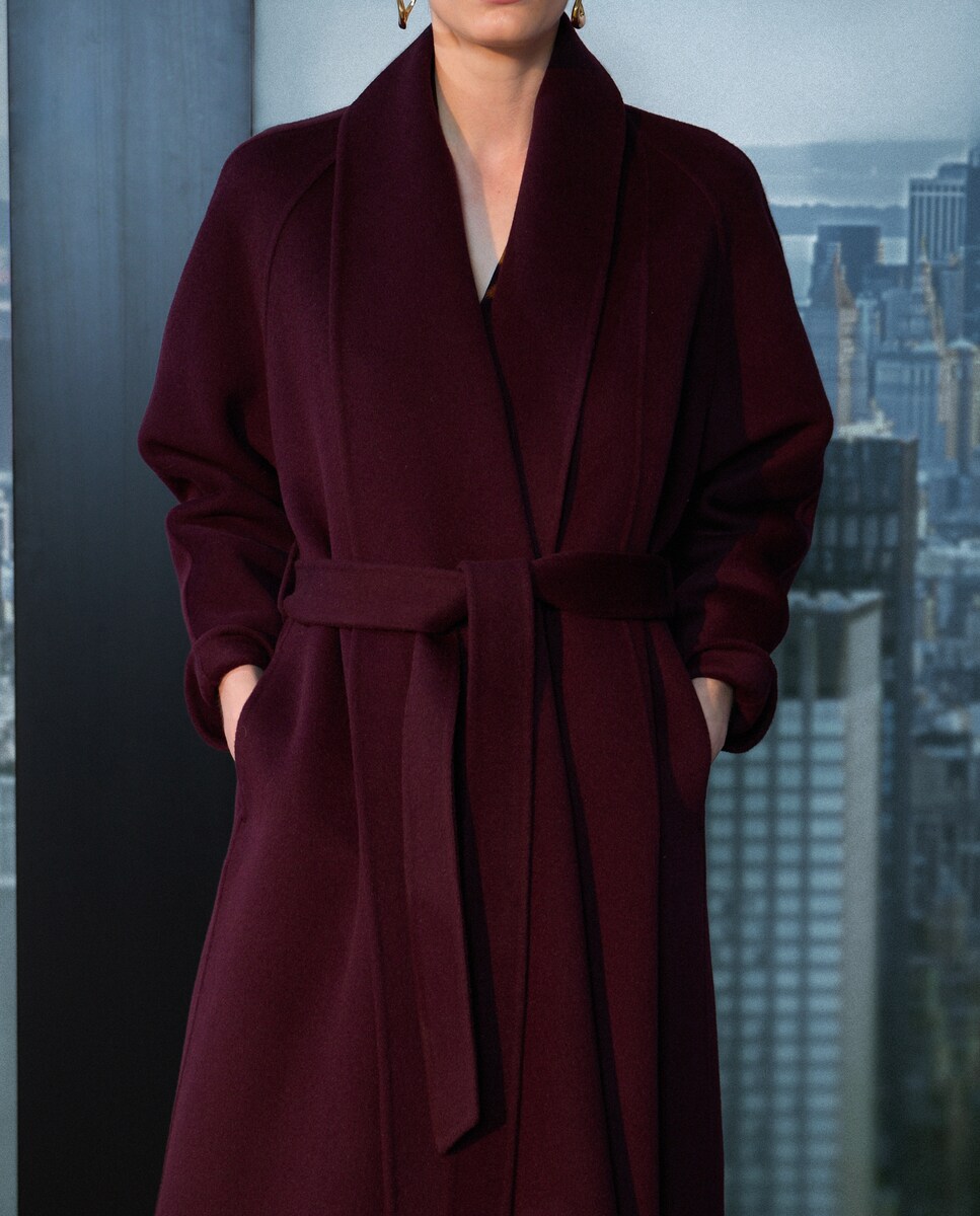 Sobretudo de Pano Liso Comprido Bordeaux-3