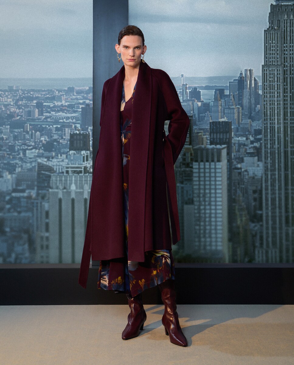 Sobretudo de Pano Liso Comprido Bordeaux-4