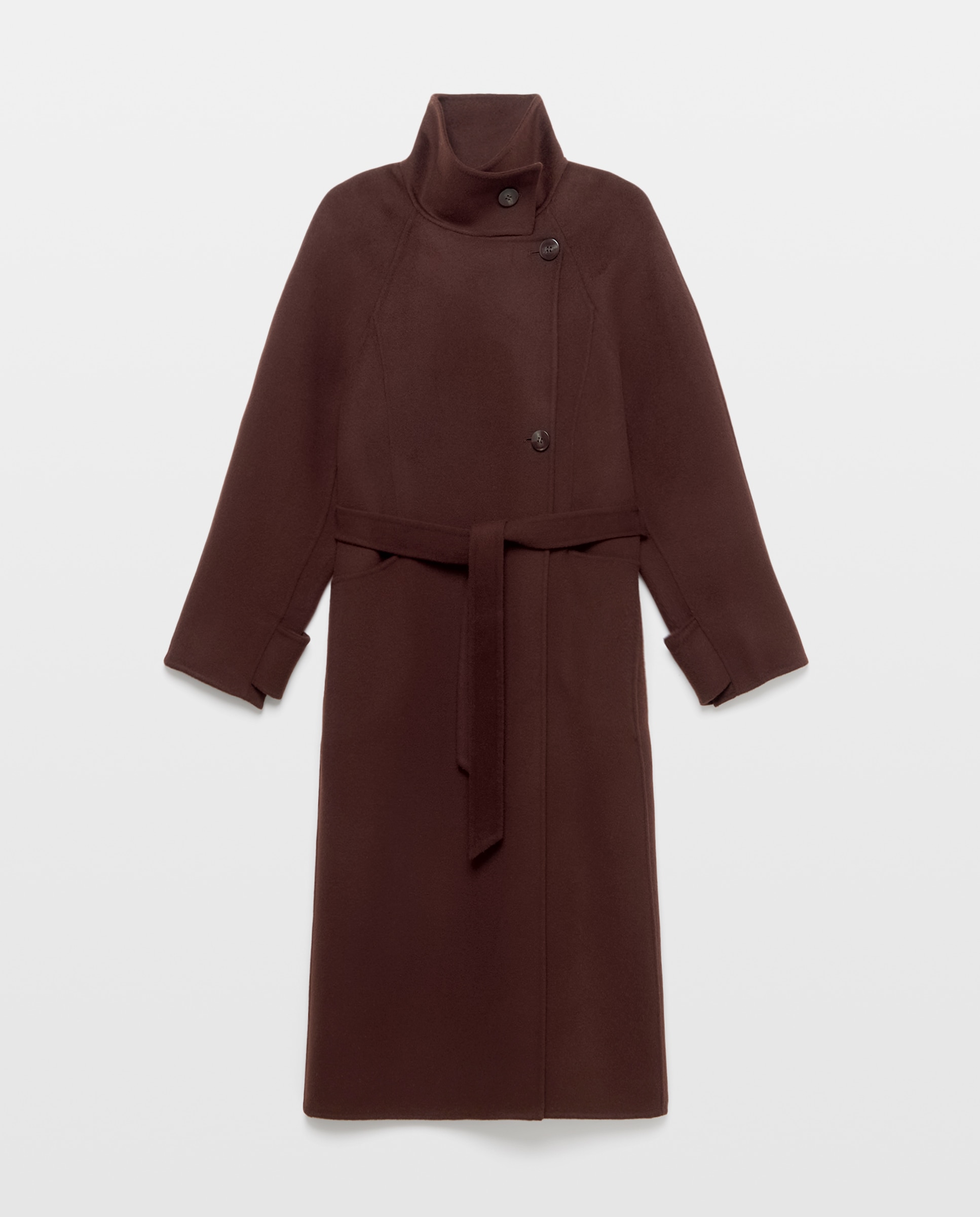 Abrigo cuello cruzado en paño con cinturón de mujer - Woman Limited El Corte Inglés - Visón oscuro Visón oscuro-5