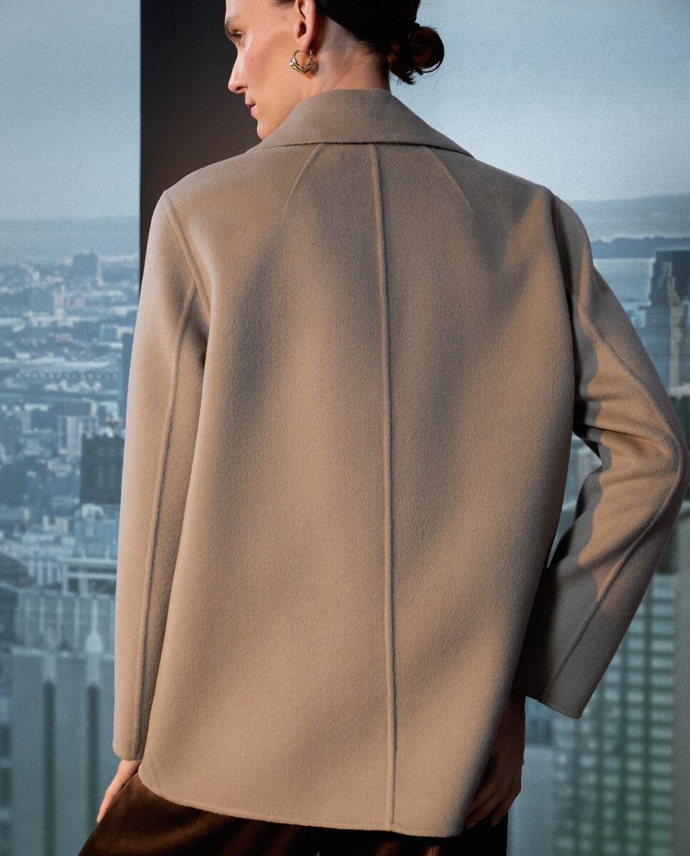 Casaco de Pano Liso Curto Vison Claro-4