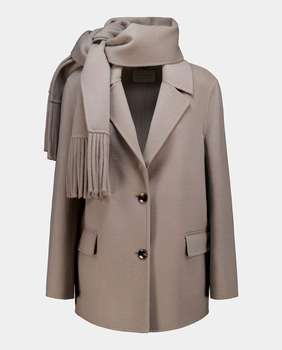 Casaco de Pano Liso Curto Vison Claro-5