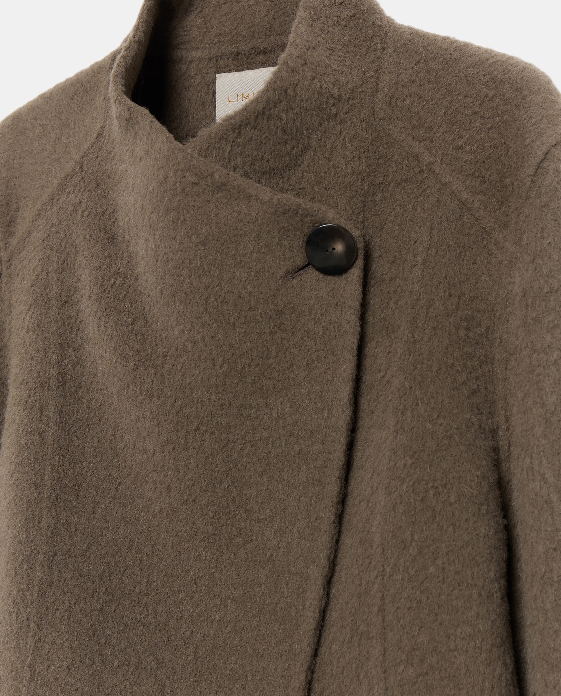 Chaquetón cruzado en paño con botón a contraste de mujer - Woman Limited El Corte Inglés - Visón oscuro Visón oscuro-6