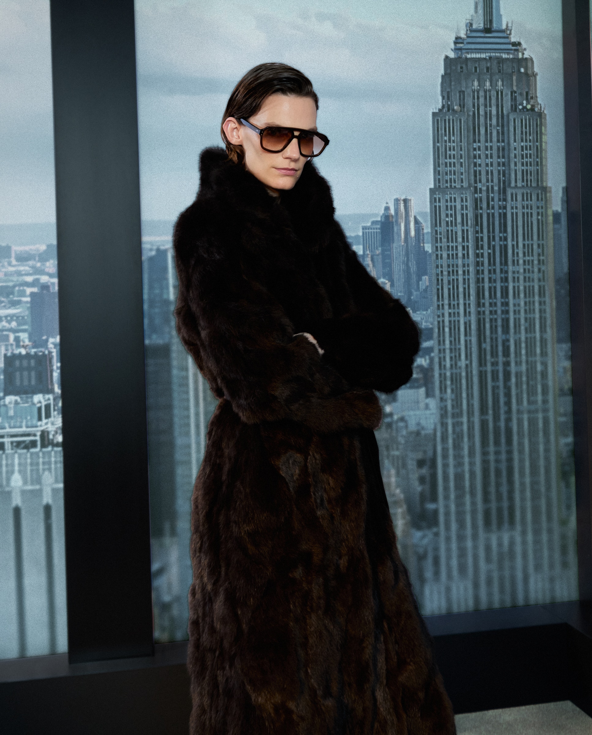 Sobretudo de Pelo de Coelho Castanho-2