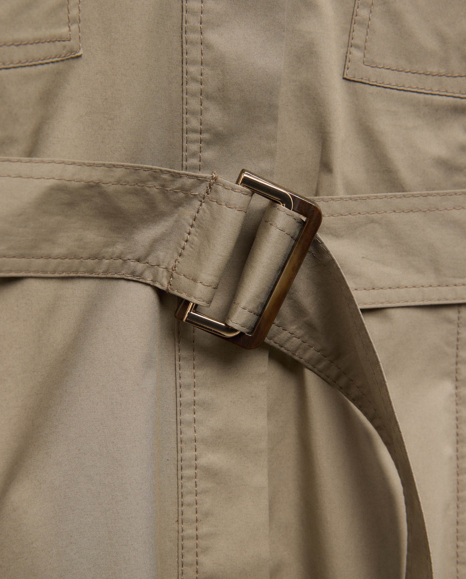 Vestido Midi com Manga 3/4 e Cinto com Fivela Caqui-6