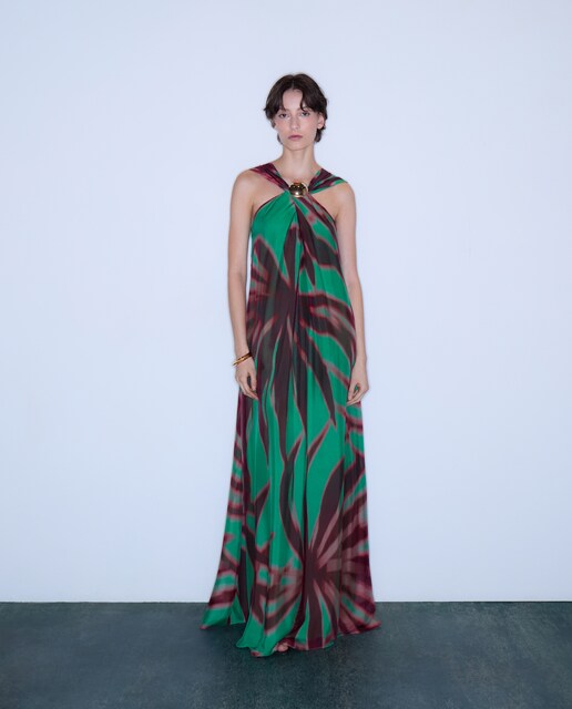 Vestido gasa cuello halter