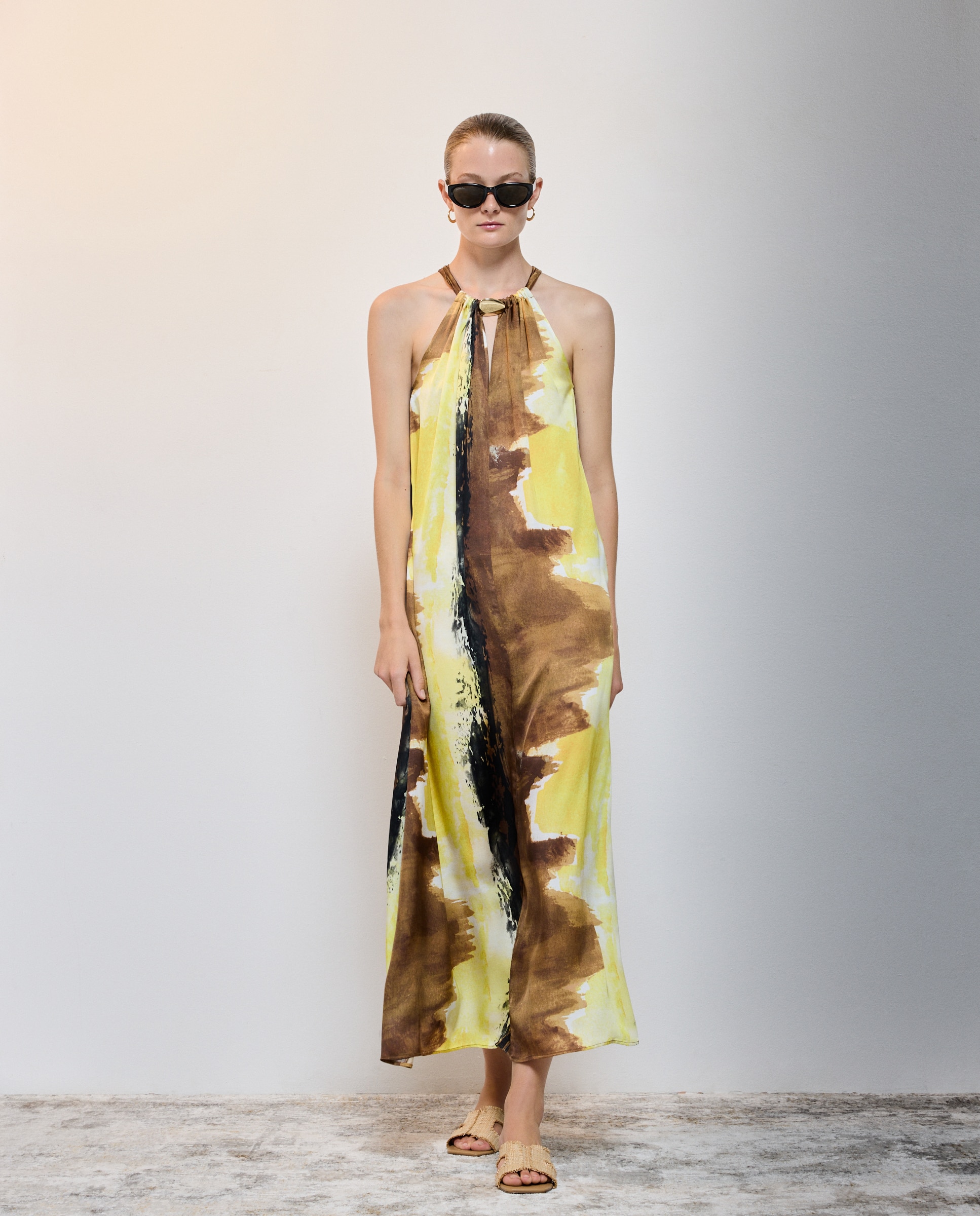 Vestido Halter com Estampado Tie Dye Amarelo-1