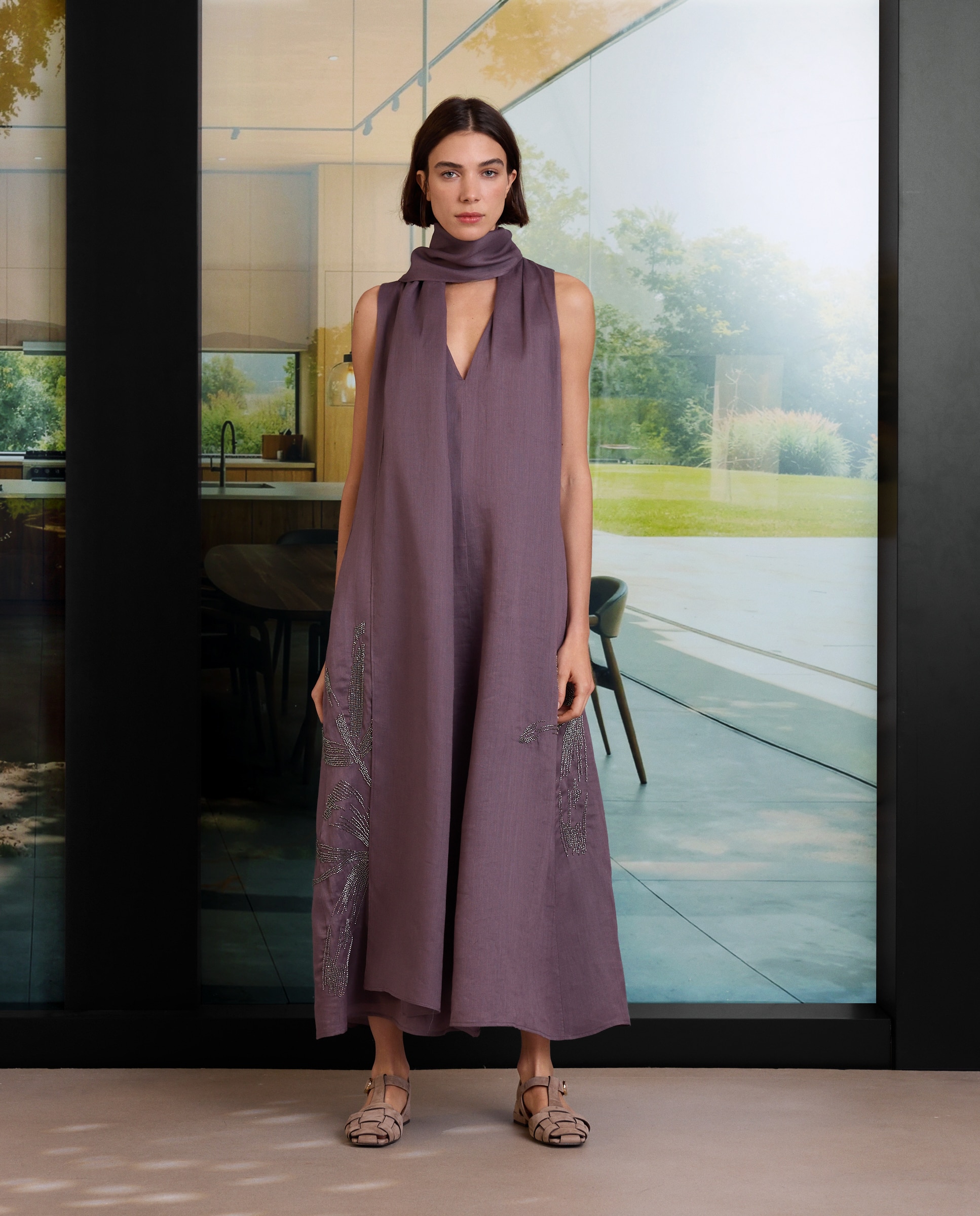 Vestido halter de ramio bordado - Woman Limited El Corte Inglés - 200 Rosa Morado-1