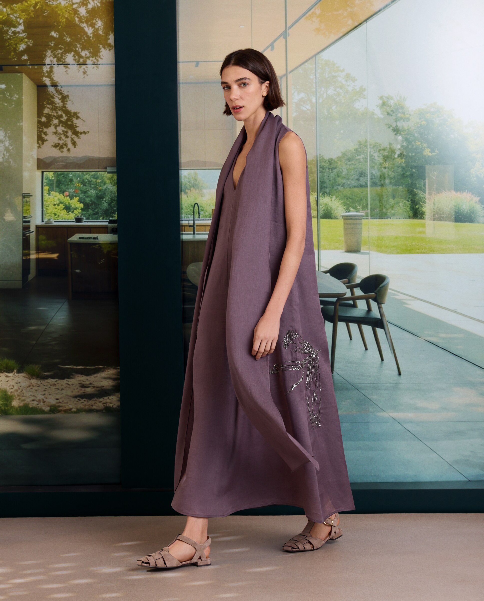 Vestido halter de ramio bordado - Woman Limited El Corte Inglés - 200 Rosa Morado-2