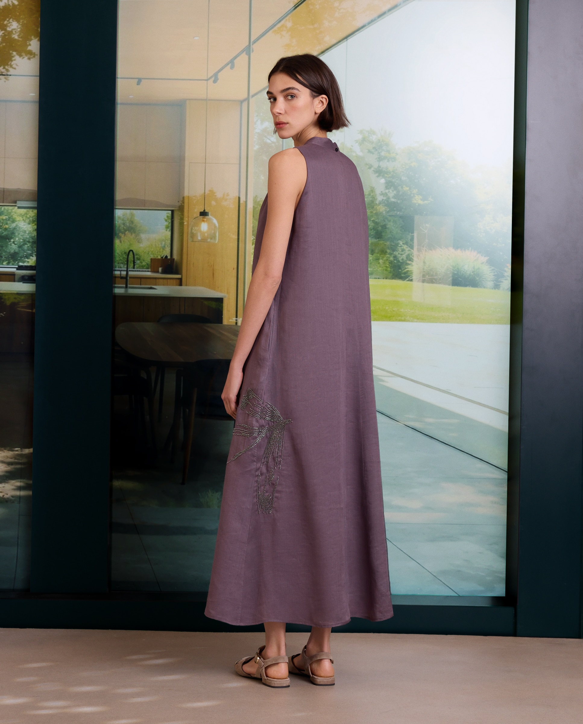 Vestido halter de ramio bordado - Woman Limited El Corte Inglés - 200 Rosa Morado-4