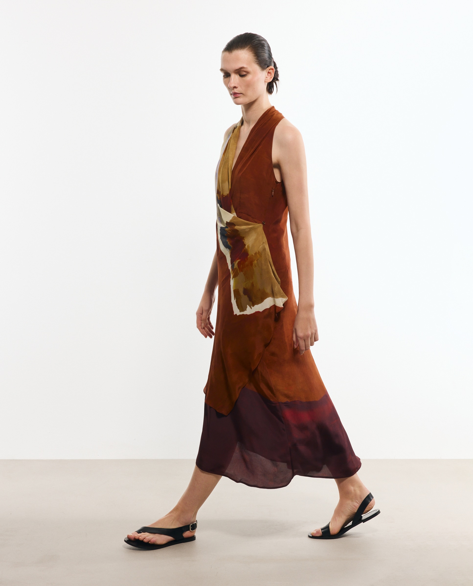 Vestido sem mangas estampado Vermelho-3