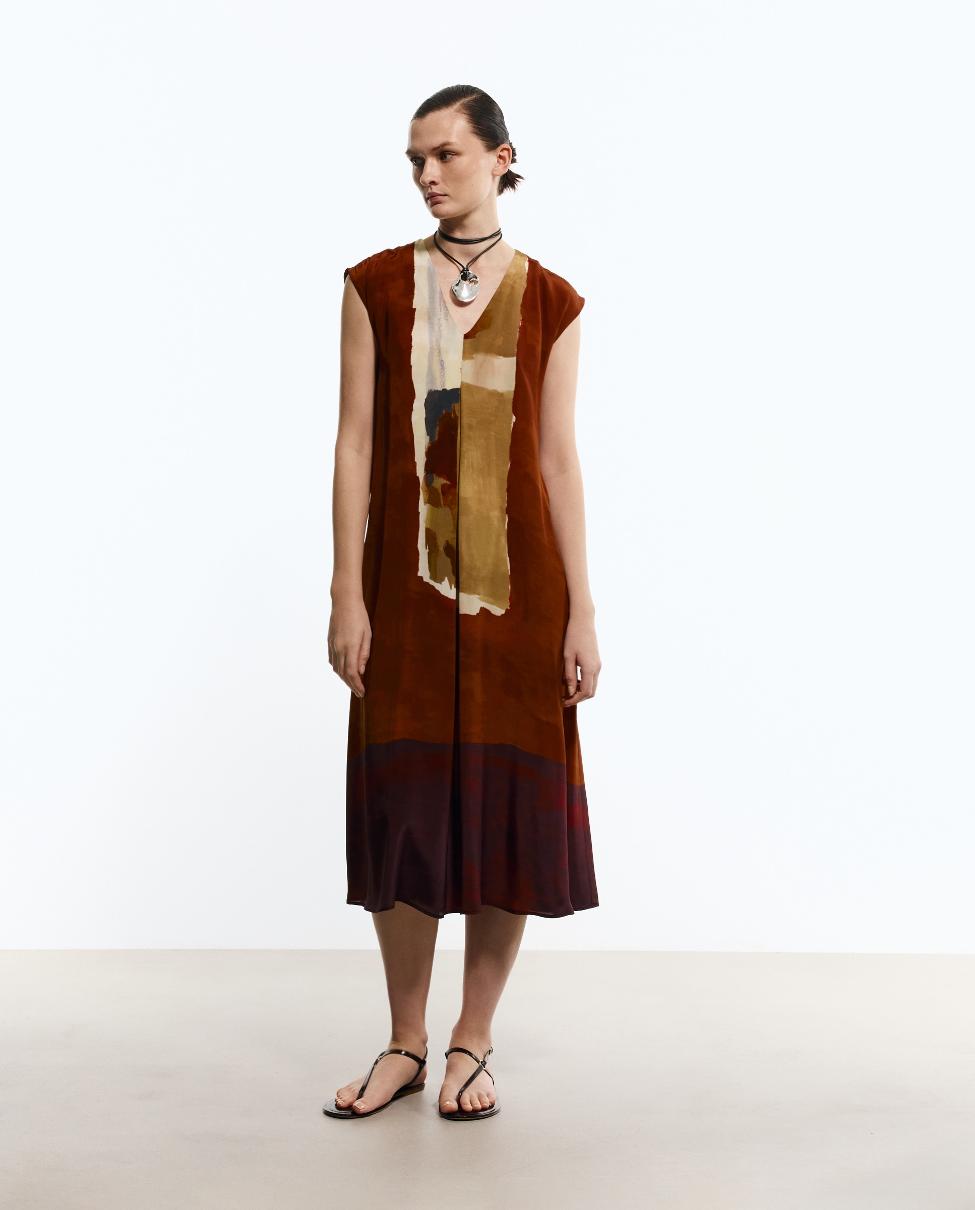 Vestido midi estampado Vermelho-4