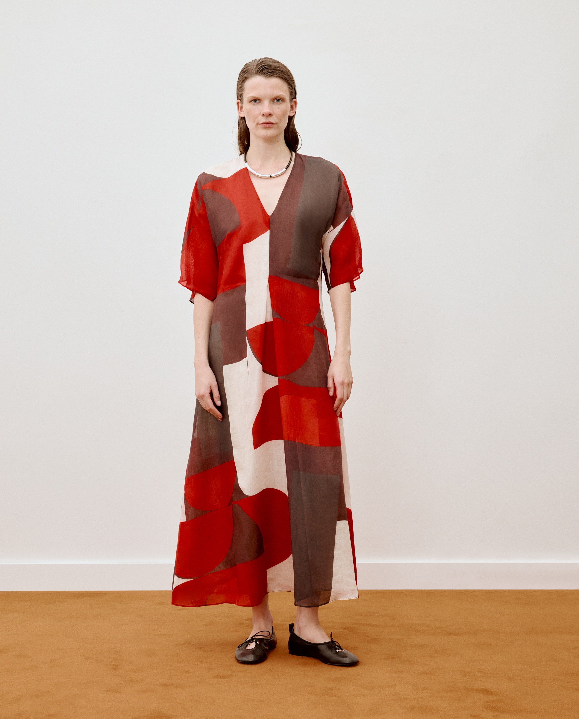 Vestido Tipo Túnica com Decote em Bico Vermelho-1