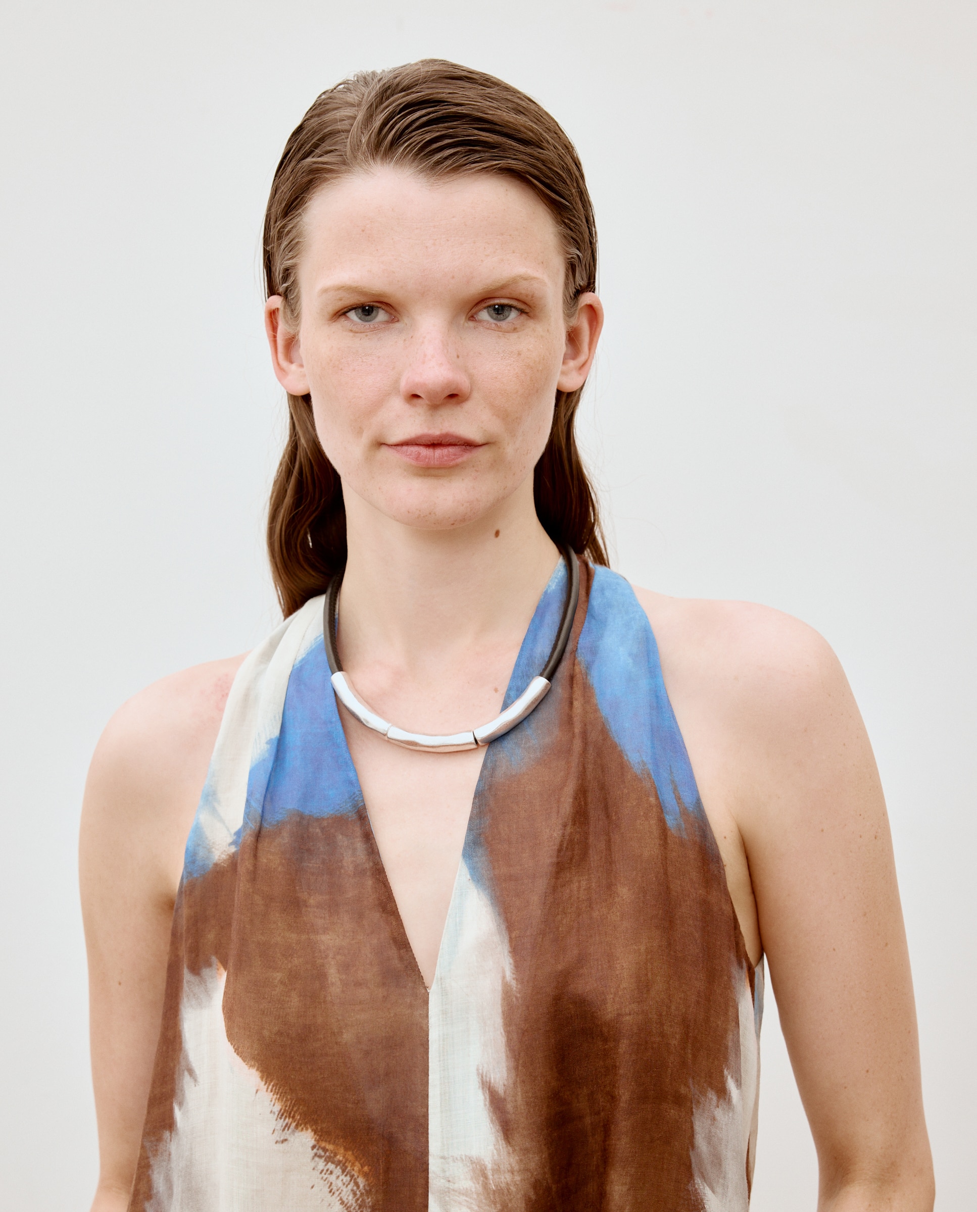 Vestido Halter com Estampado Geométrico Azul-2