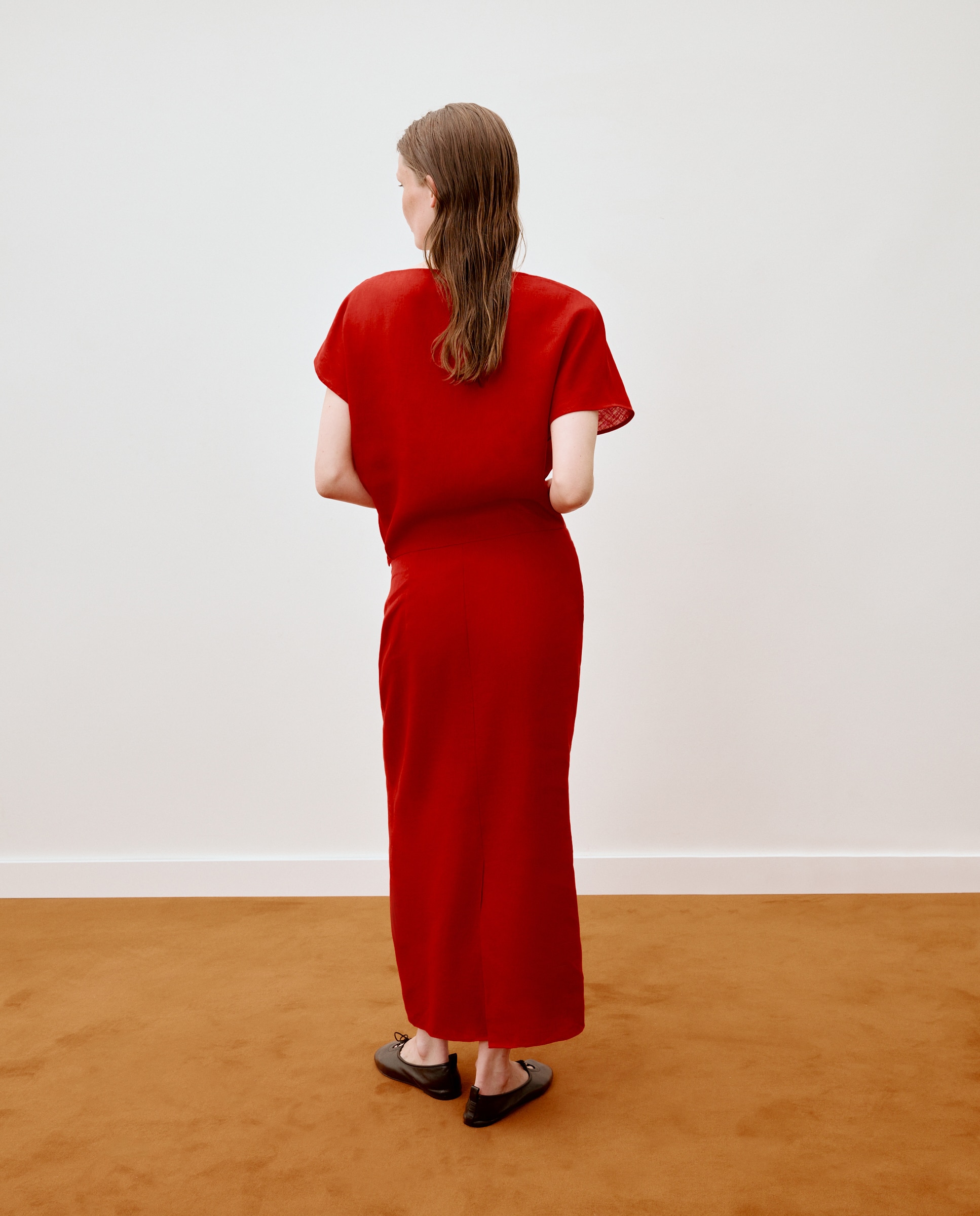 Vestido Midi com Manga 3/4 e Decote à Barco 600 Vermelho-4