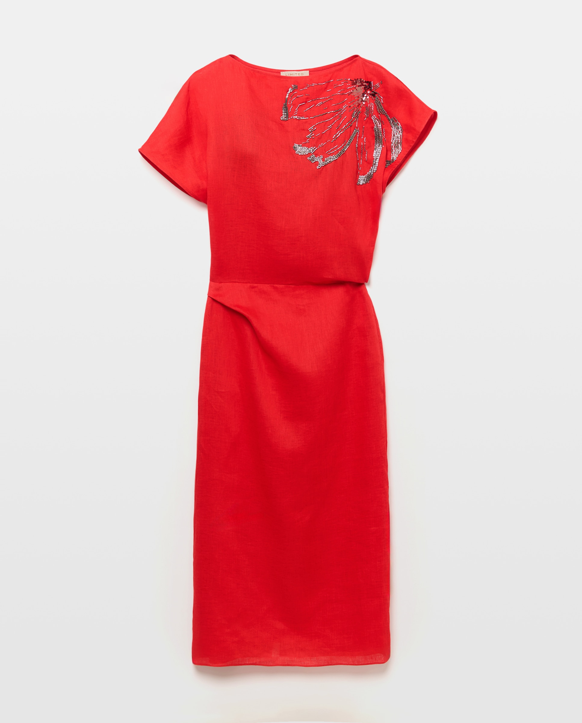 Vestido Midi com Manga 3/4 e Decote à Barco 600 Vermelho-5