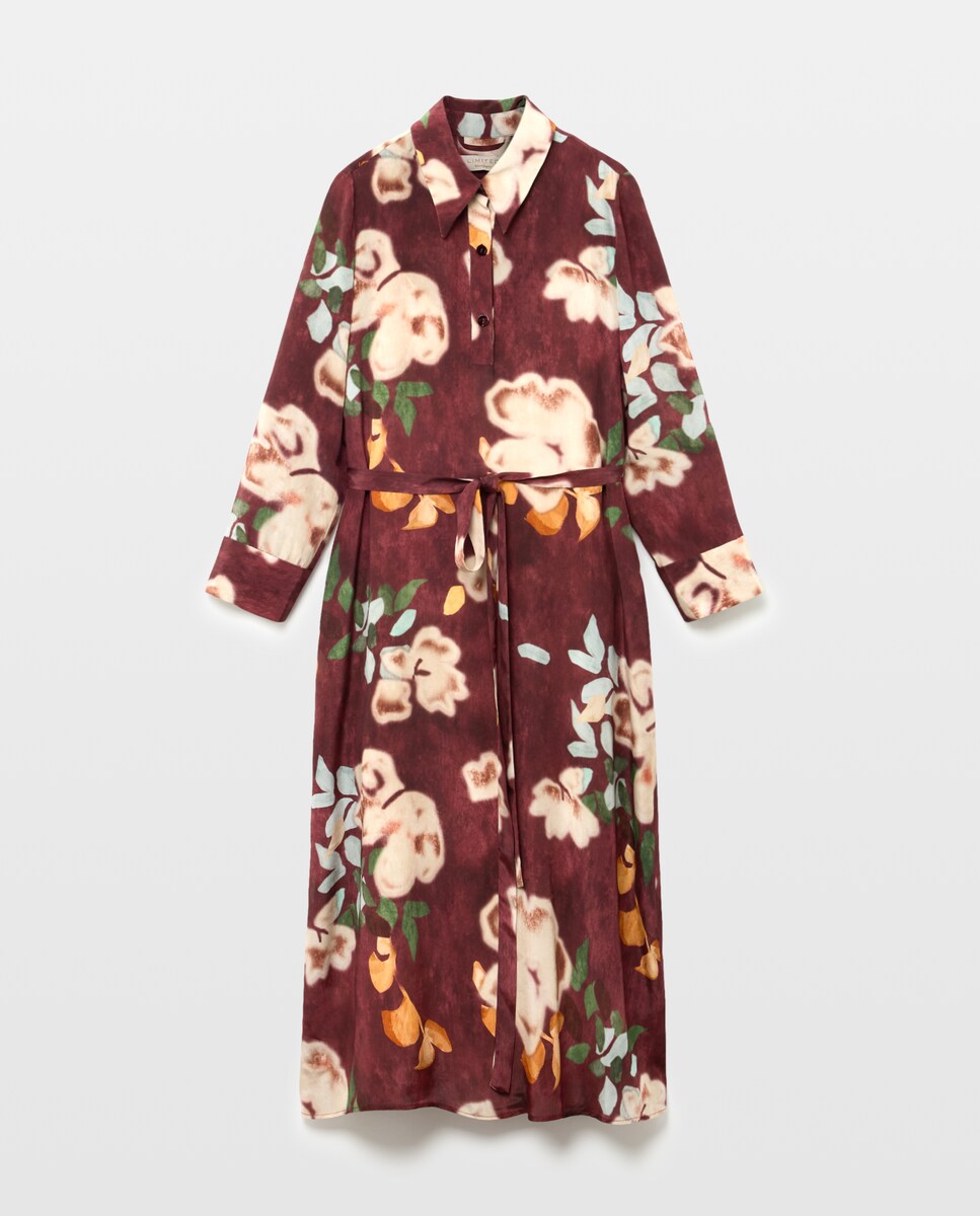Imagen 0 de Vestido flores con cuello camisero Rojo